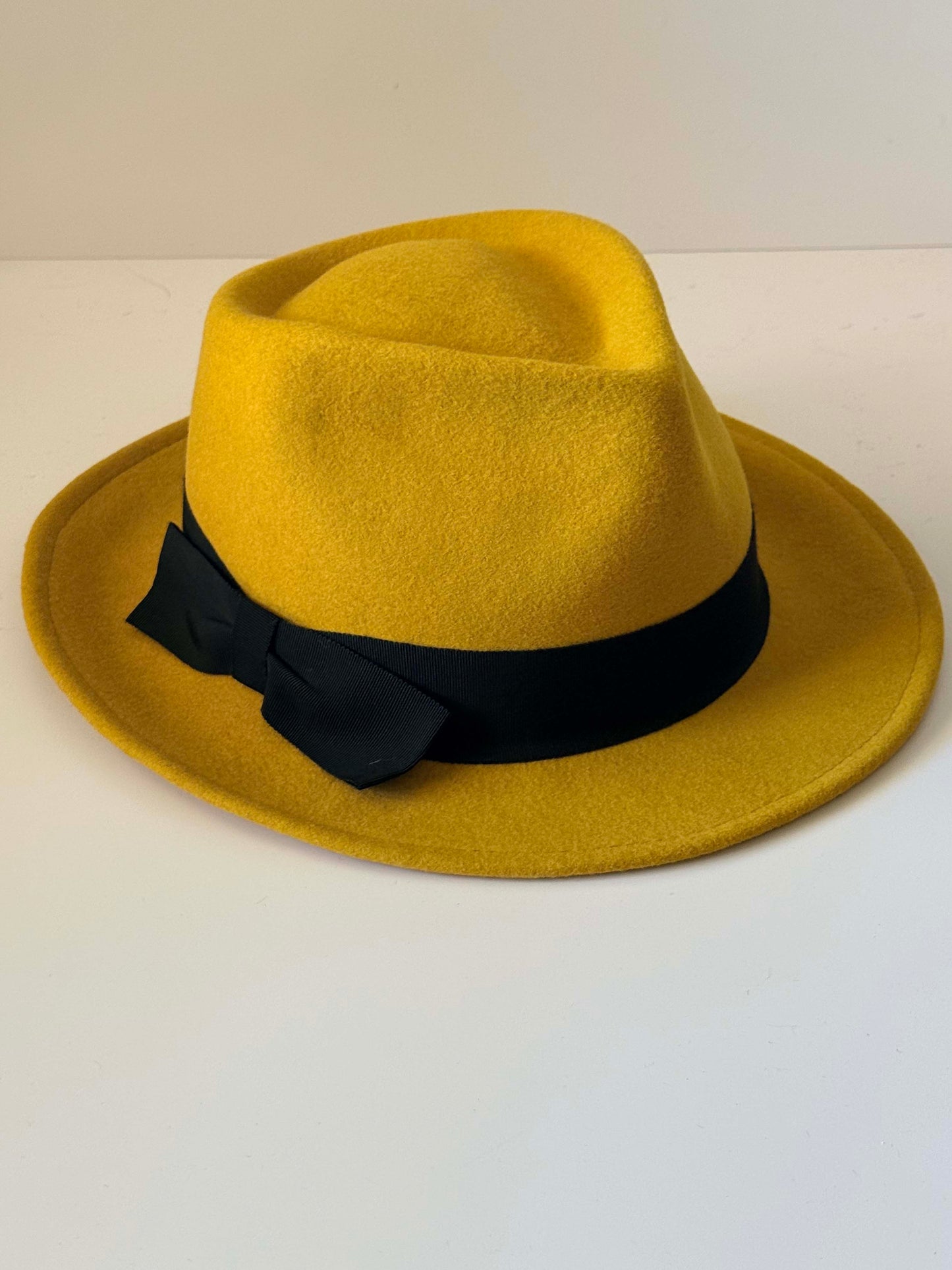 Vintage Mustard Yellow Fedora Hat | Wide Brim Felt Hat | Wool Felt Fedora | Boho Western Hat