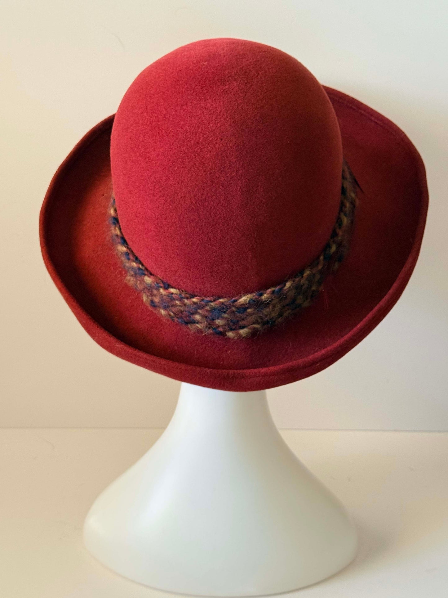 Vintage Frank Olive Rust Red Wool Felt Hat | Wide Brim Cloche Hat | Designer Millinery | 1970s Statement Hat
