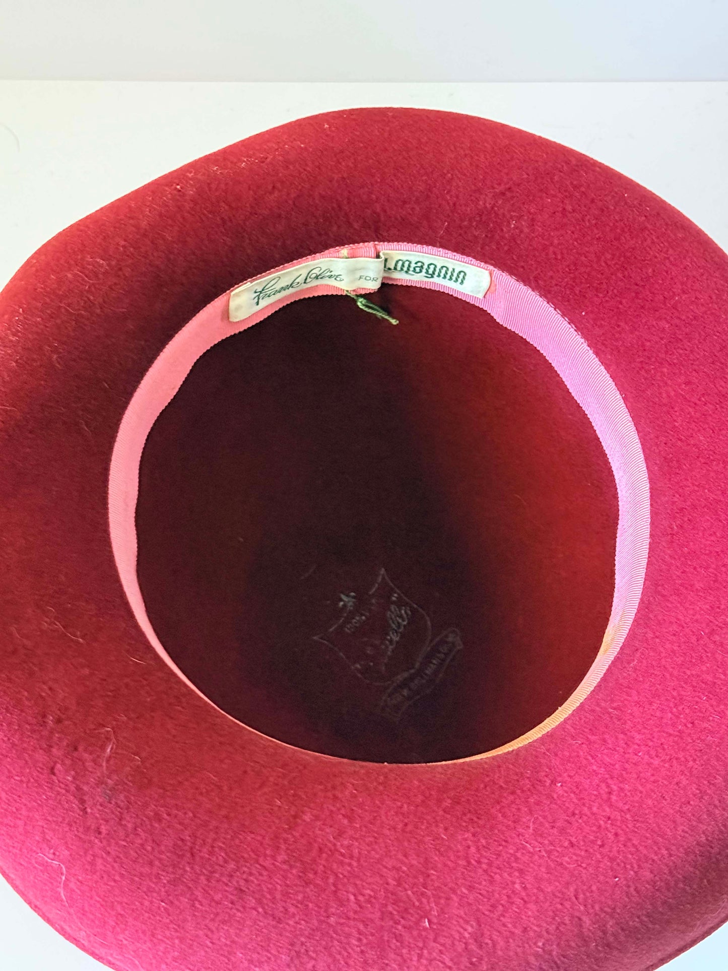 Vintage Frank Olive Rust Red Wool Felt Hat | Wide Brim Cloche Hat | Designer Millinery | 1970s Statement Hat