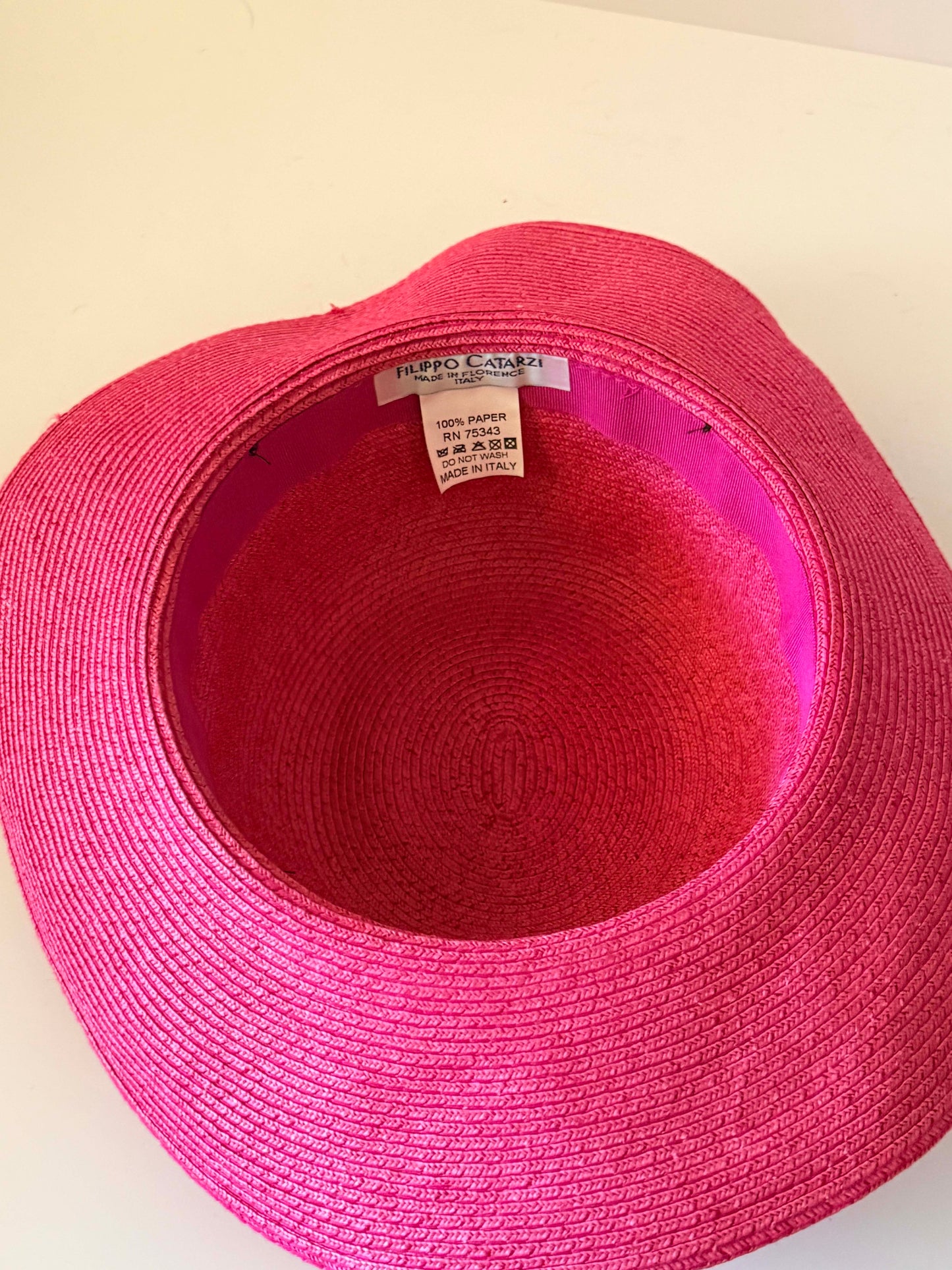 Filippo Catarzi Wide Brim Sun Hat | Hot Pink Italian Straw Hat | Designer Resort Hat | Kentucky Derby Hat