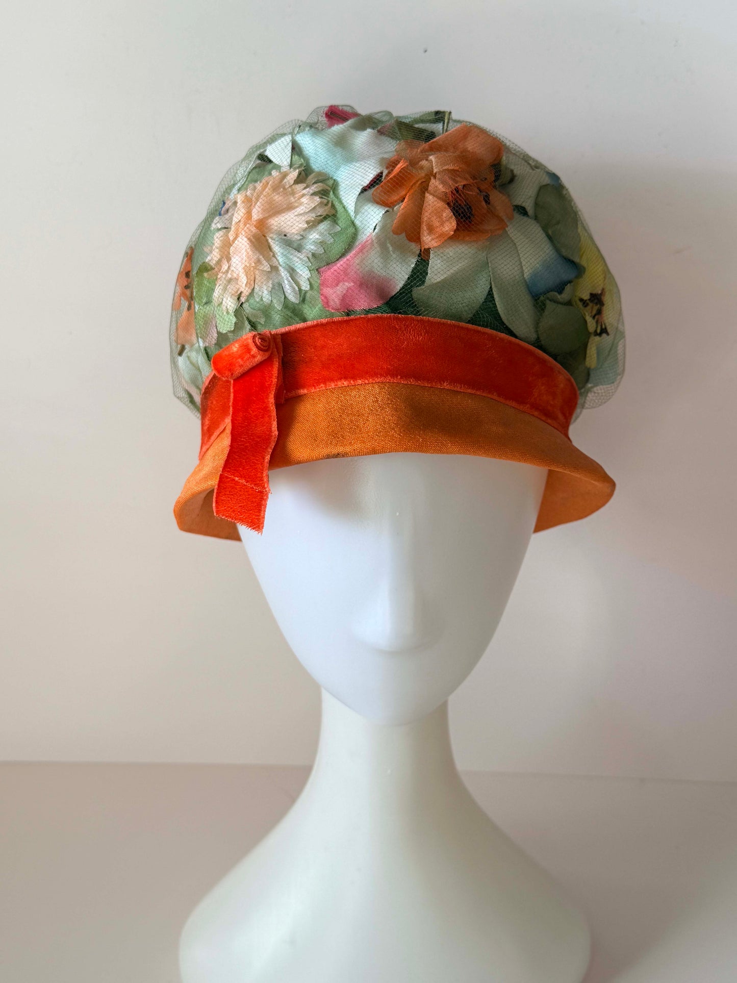 Vintage Roberta Bernays Floral Hat | 1960s Garden Party Hat | Velvet Brim Cloche | Floral Cocktail Hat | Spring Millinery