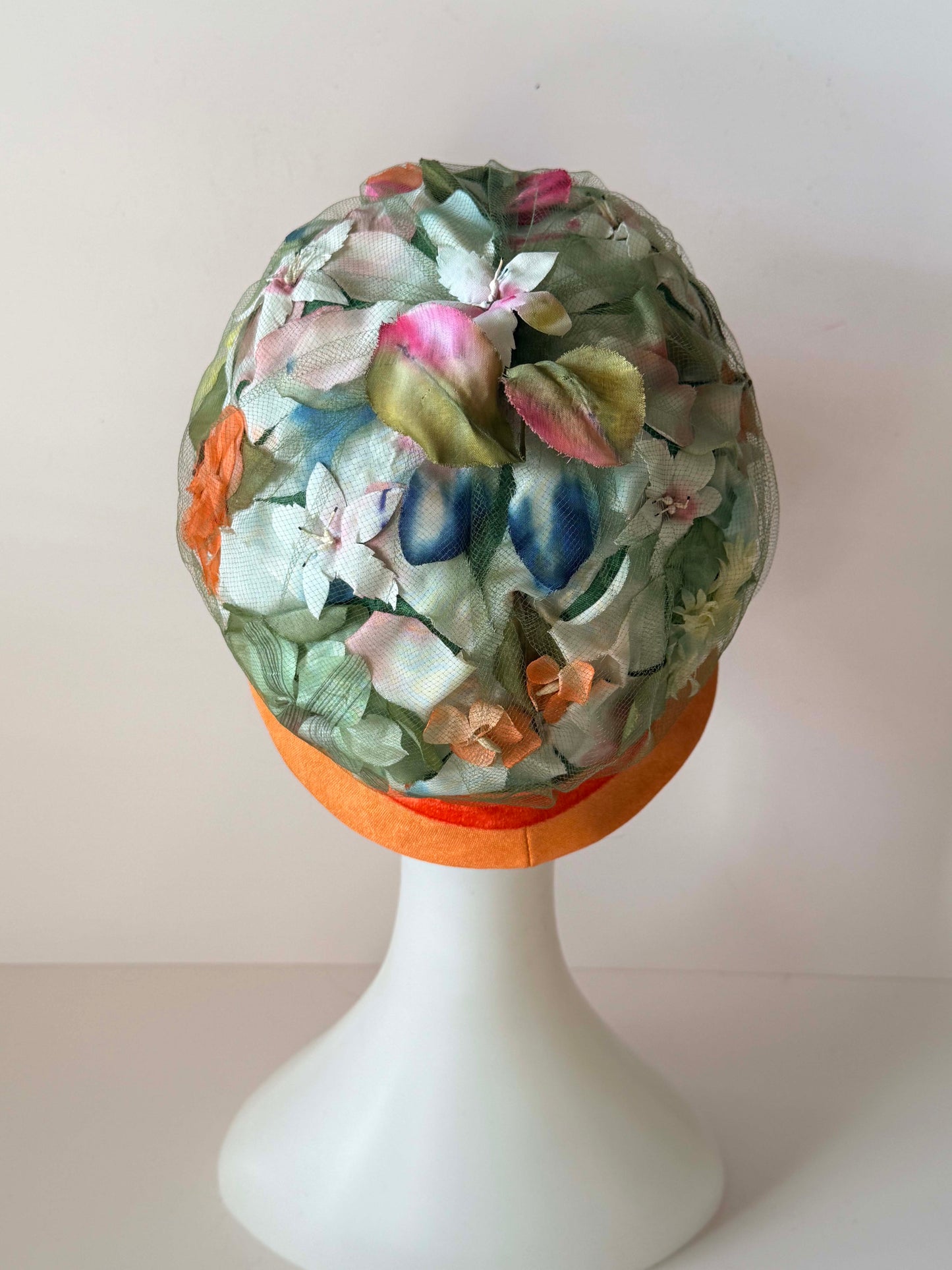 Vintage Roberta Bernays Floral Hat | 1960s Garden Party Hat | Velvet Brim Cloche | Floral Cocktail Hat | Spring Millinery