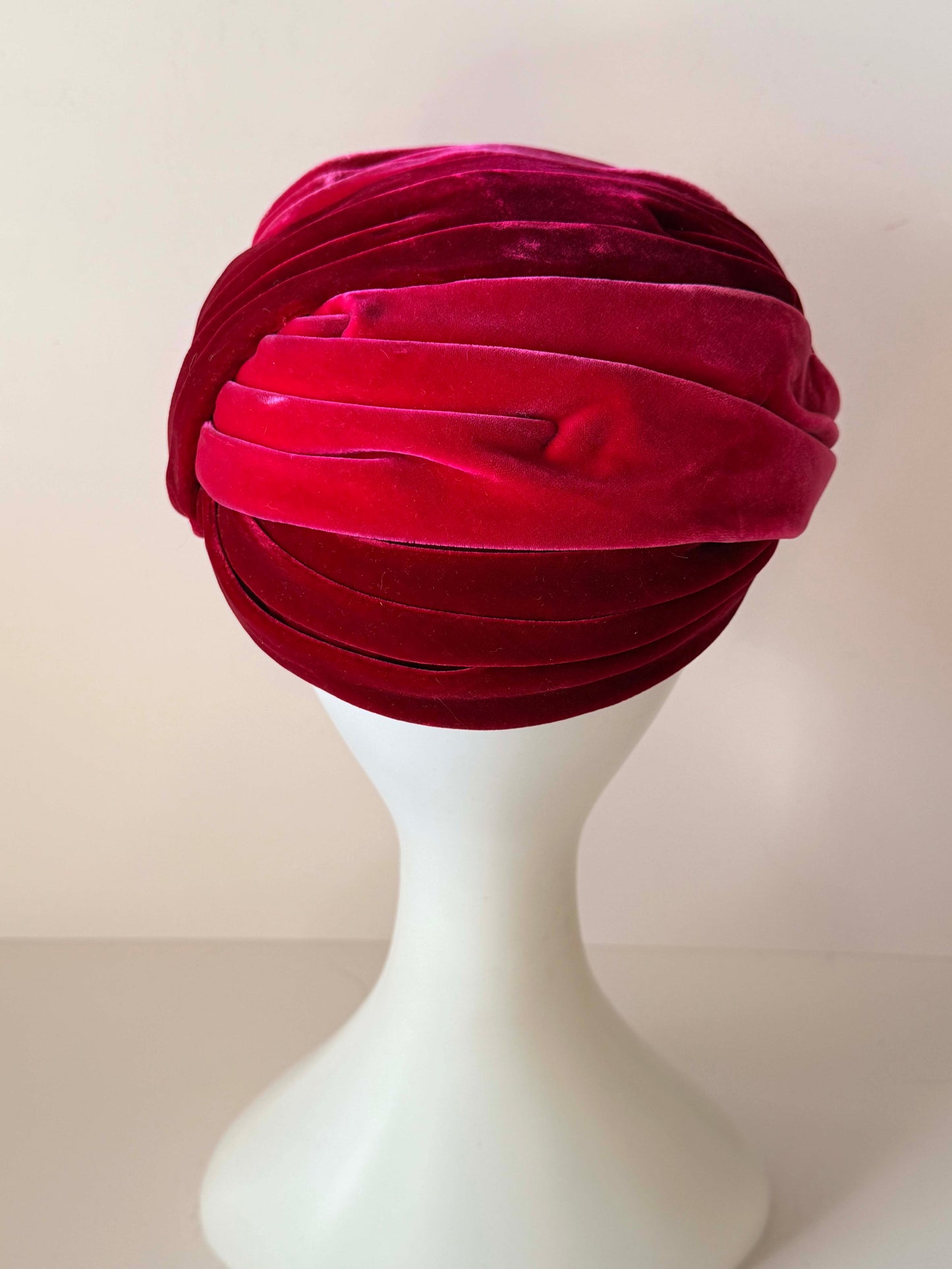 Vintage Red Velvet Turban Hat | 1950s Velvet Cocktail Hat | Sculptural Rose Detail | Old Hollywood Glamour | Statement Millinery