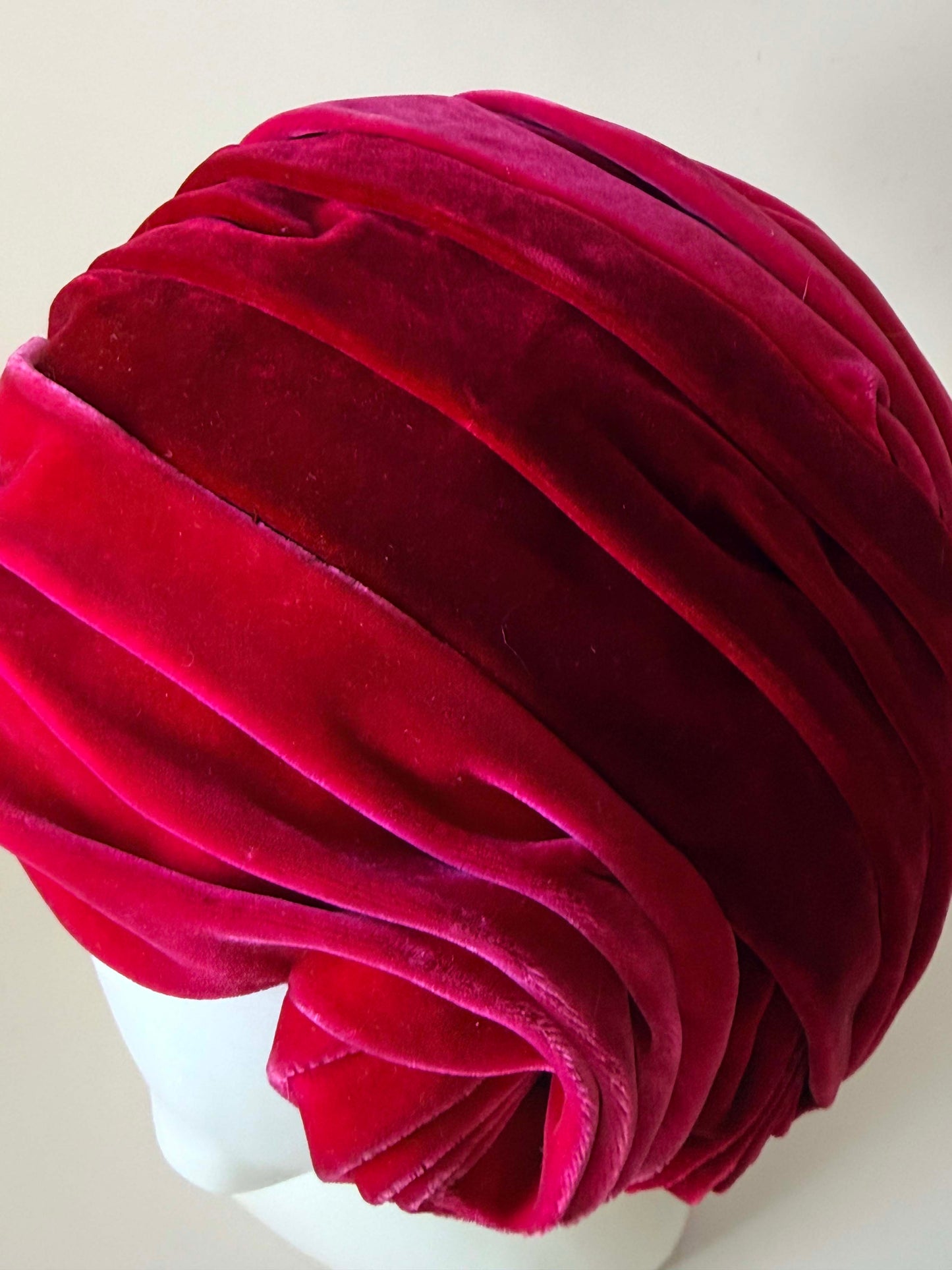 Vintage Red Velvet Turban Hat | 1950s Velvet Cocktail Hat | Sculptural Rose Detail | Old Hollywood Glamour | Statement Millinery
