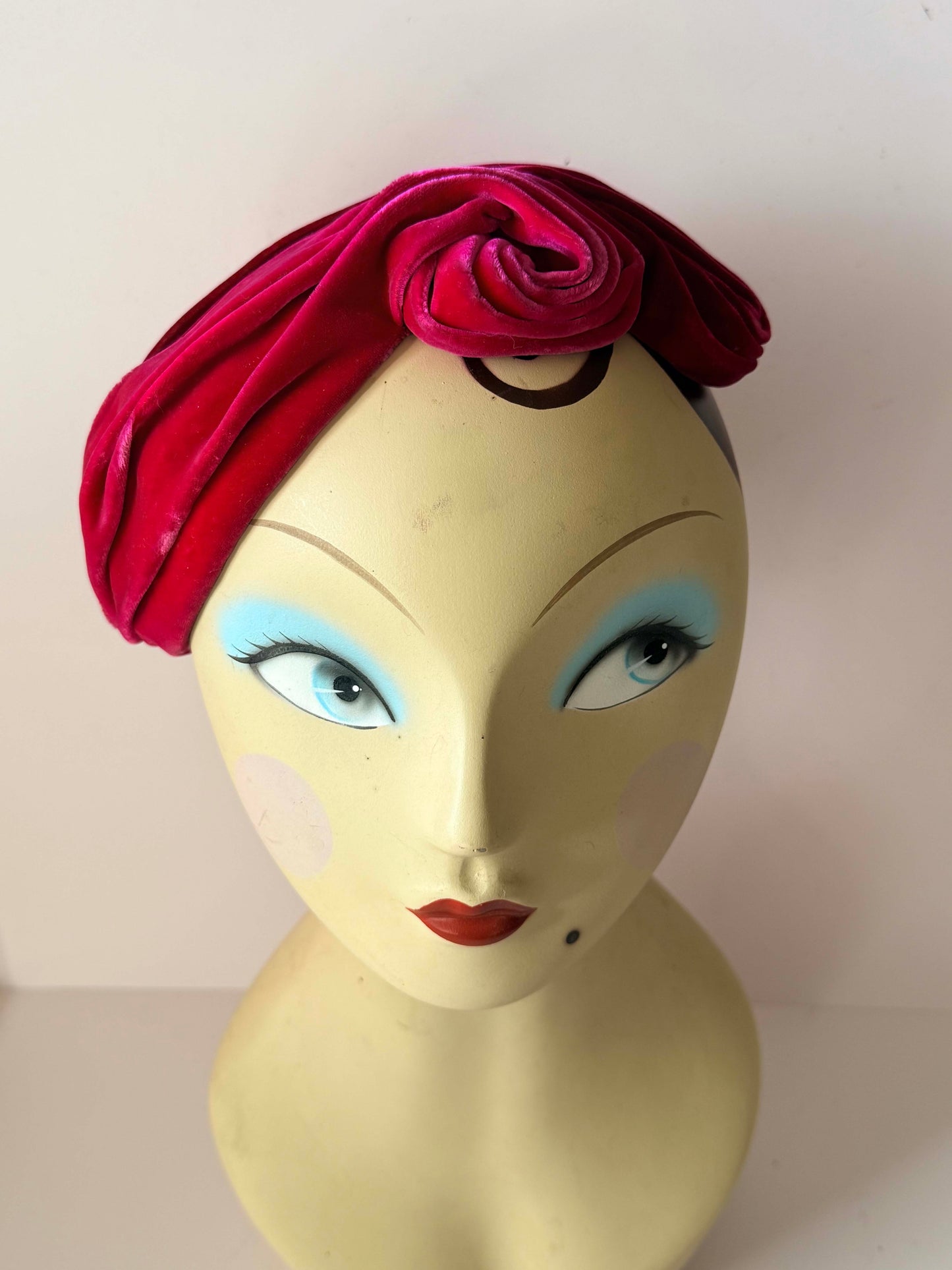 Vintage Red Velvet Turban Hat | 1950s Velvet Cocktail Hat | Sculptural Rose Detail | Old Hollywood Glamour | Statement Millinery