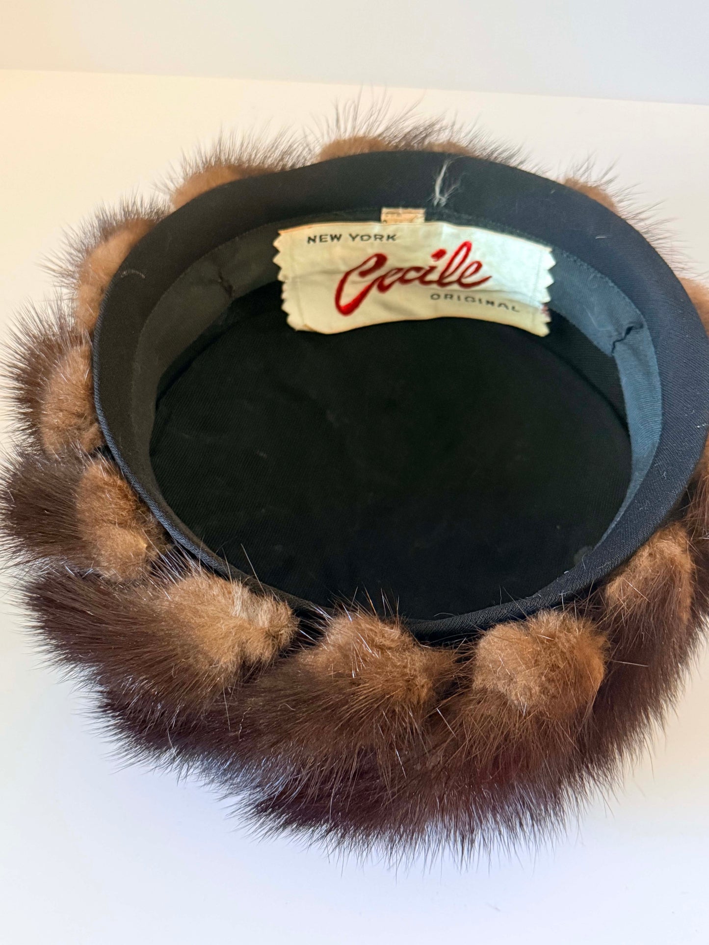 Vintage Mink Fur Pillbox Hat | Cécile Original New York | 1950s Brown Mink Cocktail Hat | Mid Century Fur Hat | Classic Winter Millinery