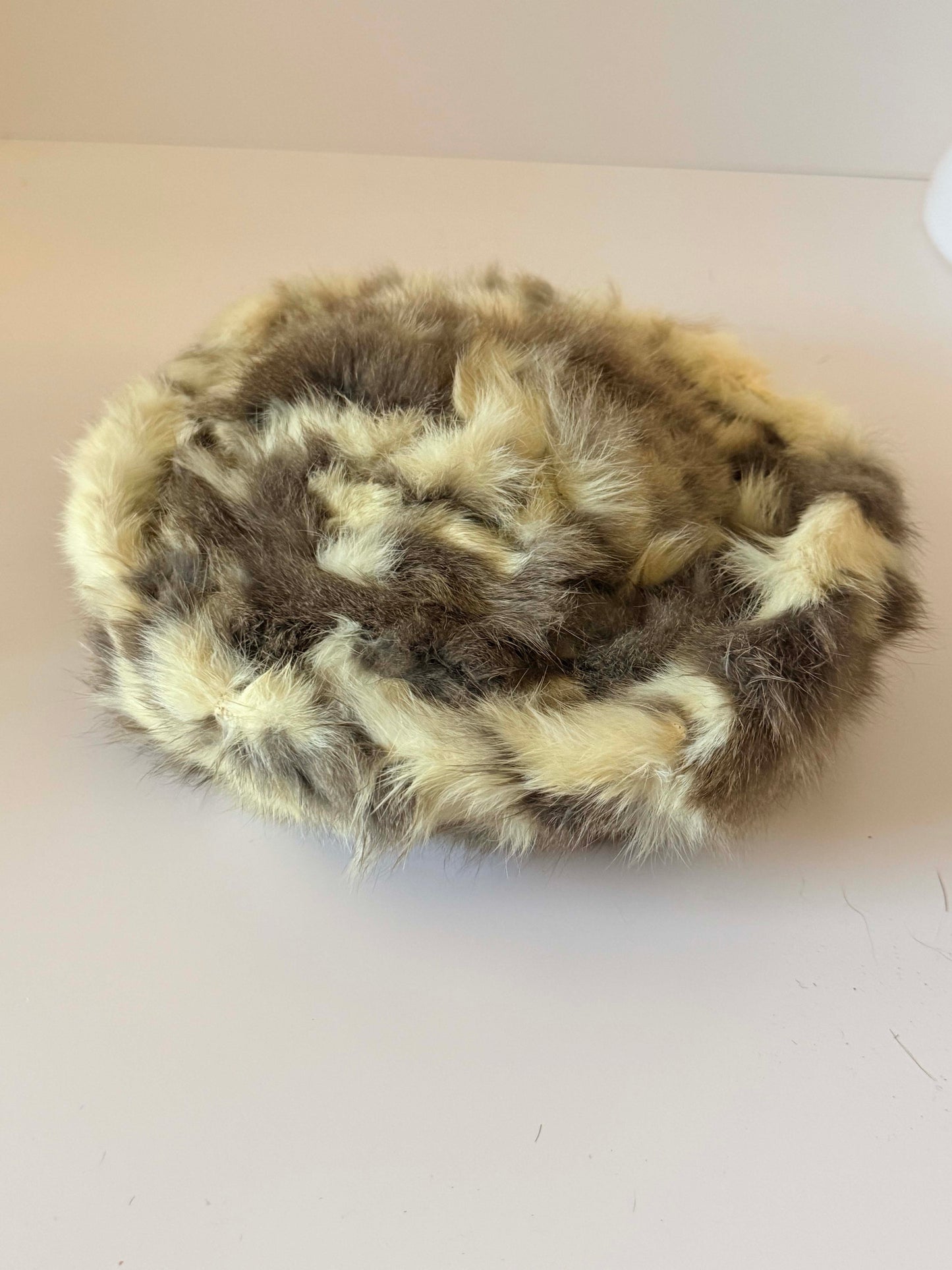 Vintage Rabbit Fur Pillbox Hat | Cream and Gray Fur Cocktail Hat | 1960s Winter Hat | Mid Century Fur Millinery | Luxe Vintage Winter Fashion