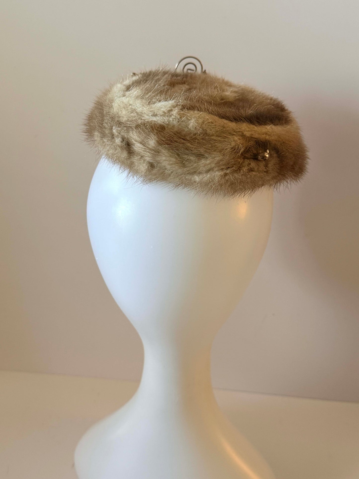 Vintage Mink Fur Pillbox Hat | 1960s Fur Cocktail Hat | Mid Century Winter Hat | Rhinestone Fur Fascinator | Retro Glamour Millinery
