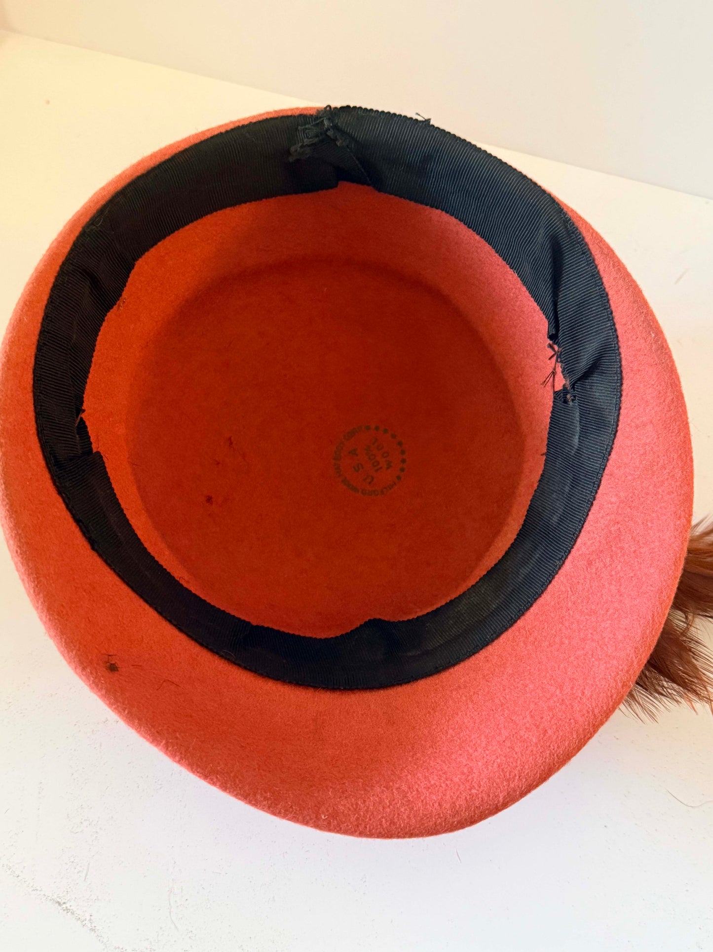 Vintage Rust Orange Felt Cloche Hat | 1960s Feather Cocktail Hat | Mod Wool Felt Hat | Mid Century Fascinator | Autumn Vintage Millinery