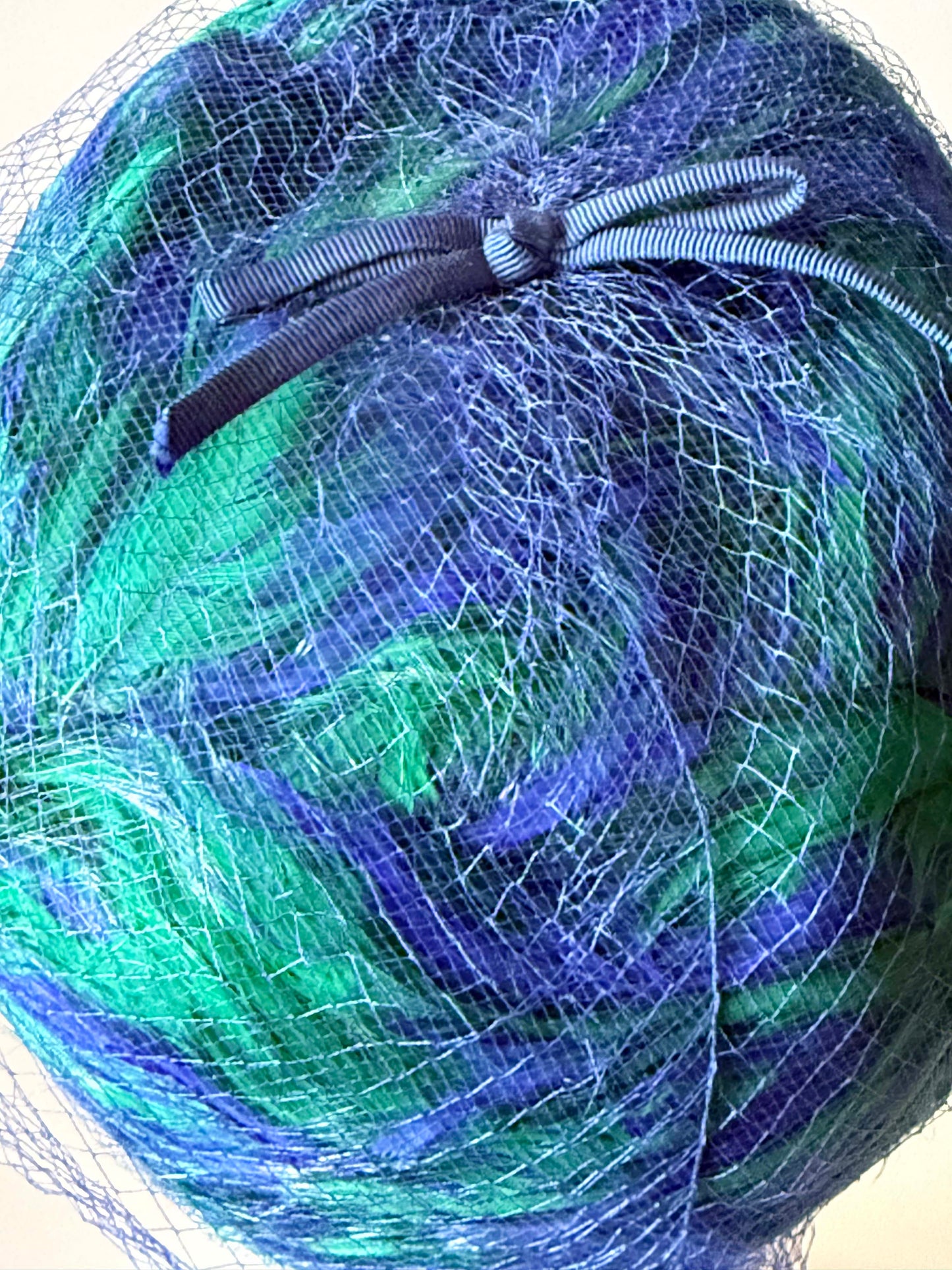 1940s–1960s Linda Anne Showgirl Feather Hat | Vintage Blue & Green Satin and Net Cocktail Headpiece