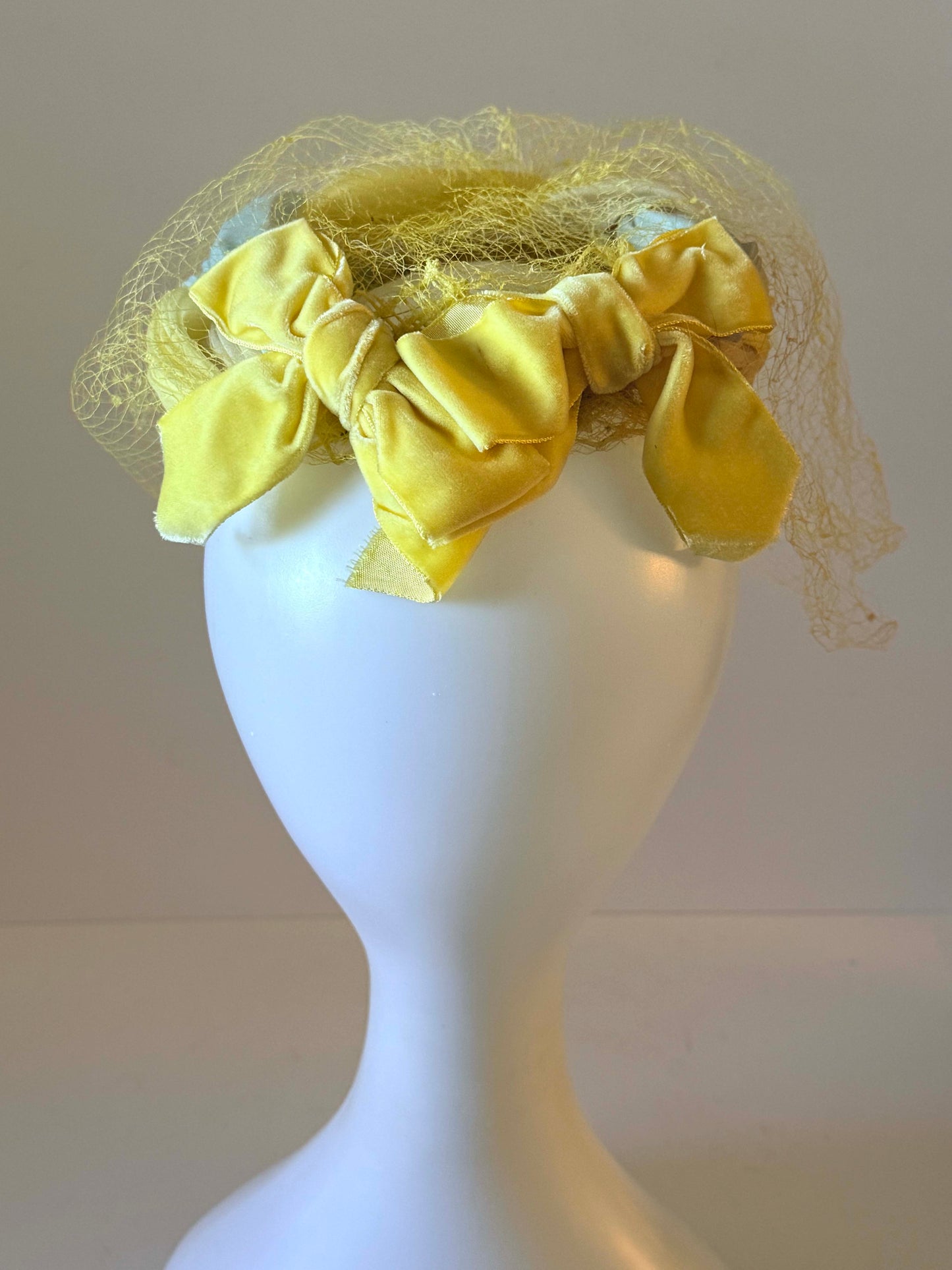 Vintage Pastel Braided Halo Hat | 1960s Veiled Cocktail Hat | Yellow Mint Cream Fascinator | Spring Easter Millinery