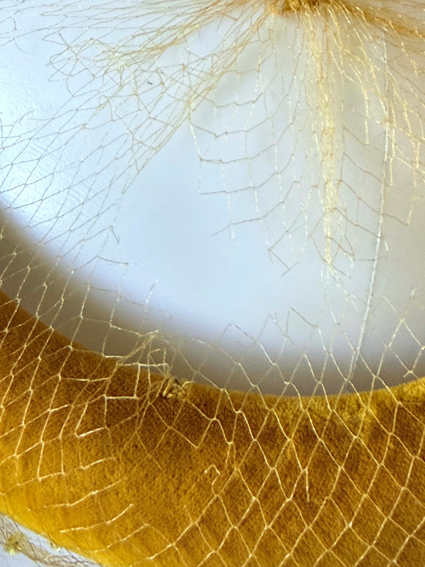Vintage Velvet Halo Hat | Mustard Gold Veiled Fascinator | 1960s Cocktail Hat | Mod Bridal Headpiece