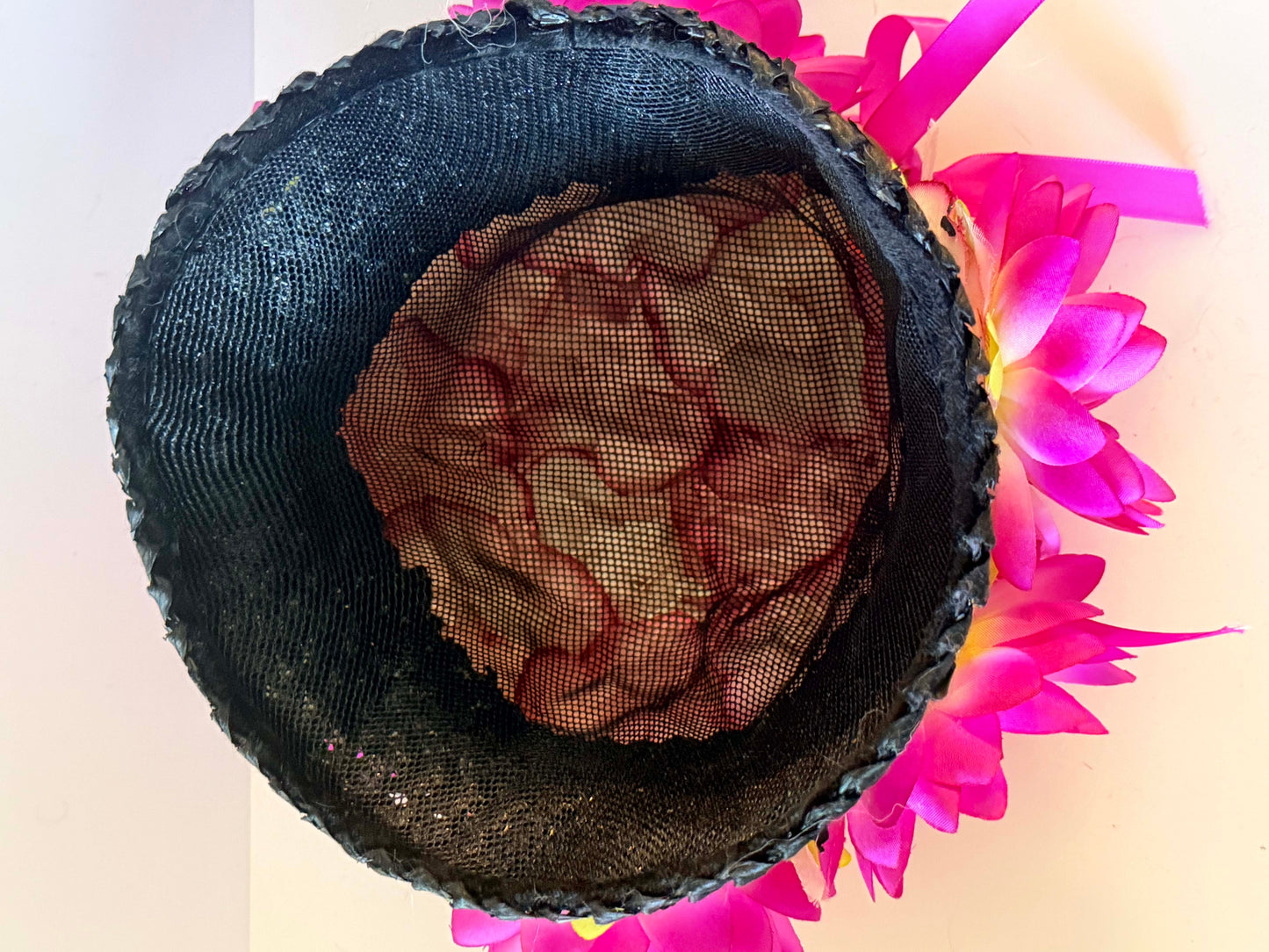 Vintage Floral Garden Party Hat | Hot Pink Flower Hat with Bird Accent | Statement Cocktail Hat | Novelty Spring Millinery