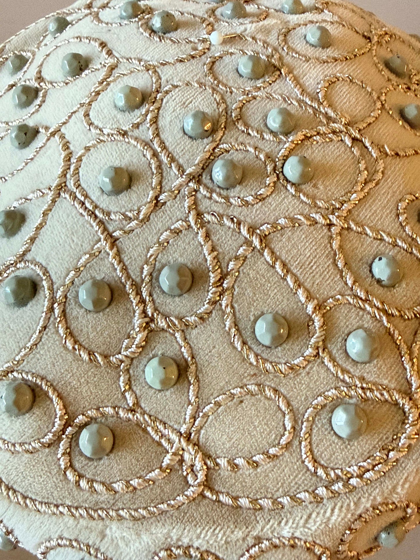 Vintage Embellished Ivory Pillbox Hat | Beaded Cocktail Hat | 1960s Formal Occasion Hat | Mid Century Millinery