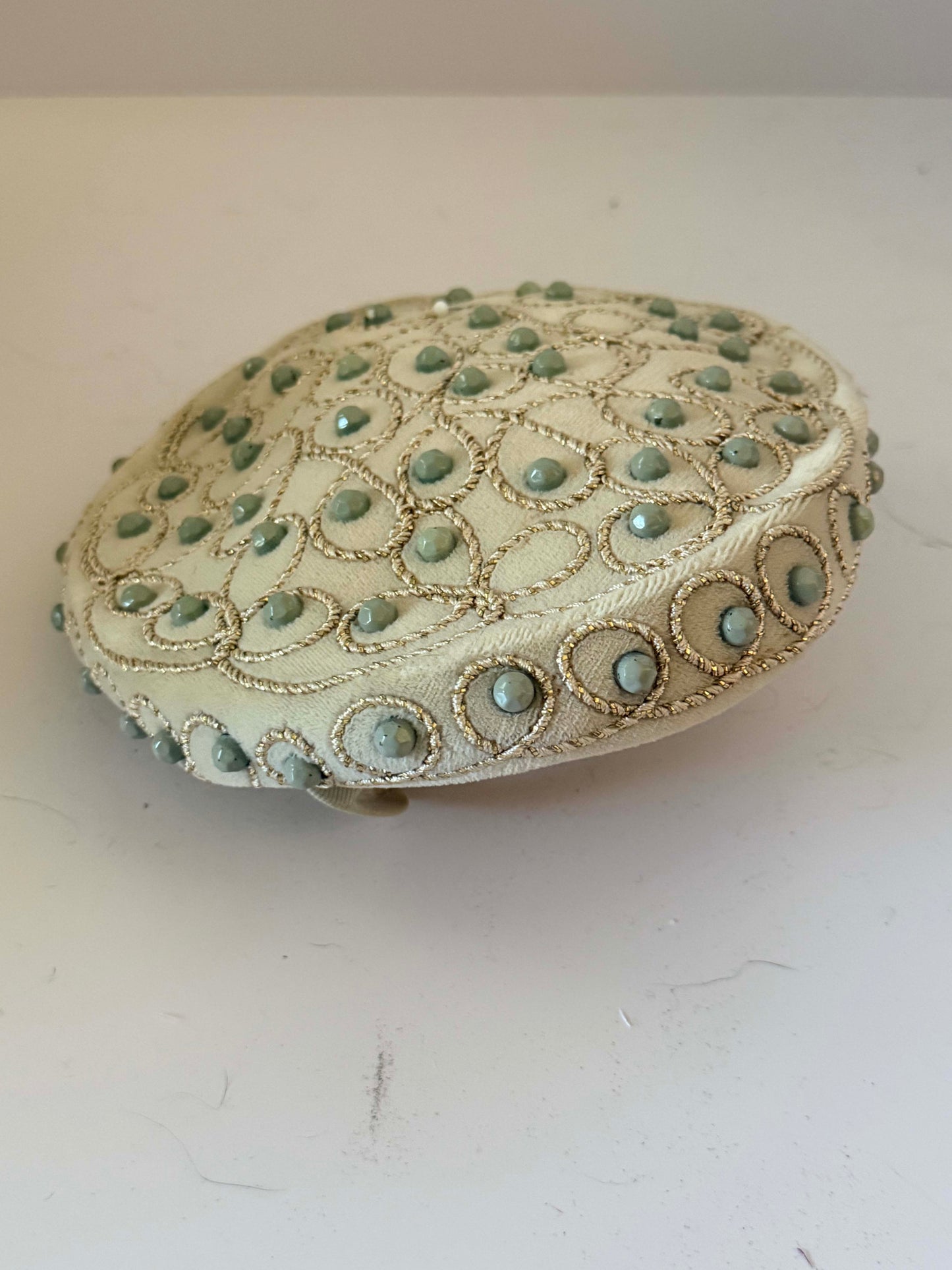 Vintage Embellished Ivory Pillbox Hat | Beaded Cocktail Hat | 1960s Formal Occasion Hat | Mid Century Millinery