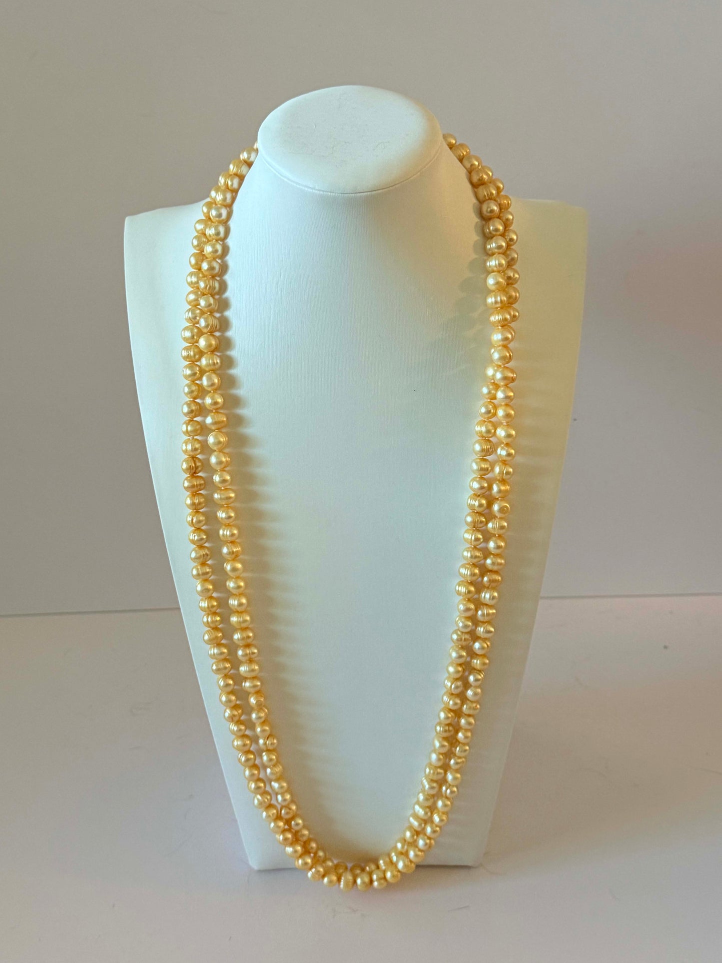 Vintage Freshwater Pearl Necklace | Long Golden Pearl Strand | Cultured Freshwater Pearls | Layering Necklace | Opera Length Pearls