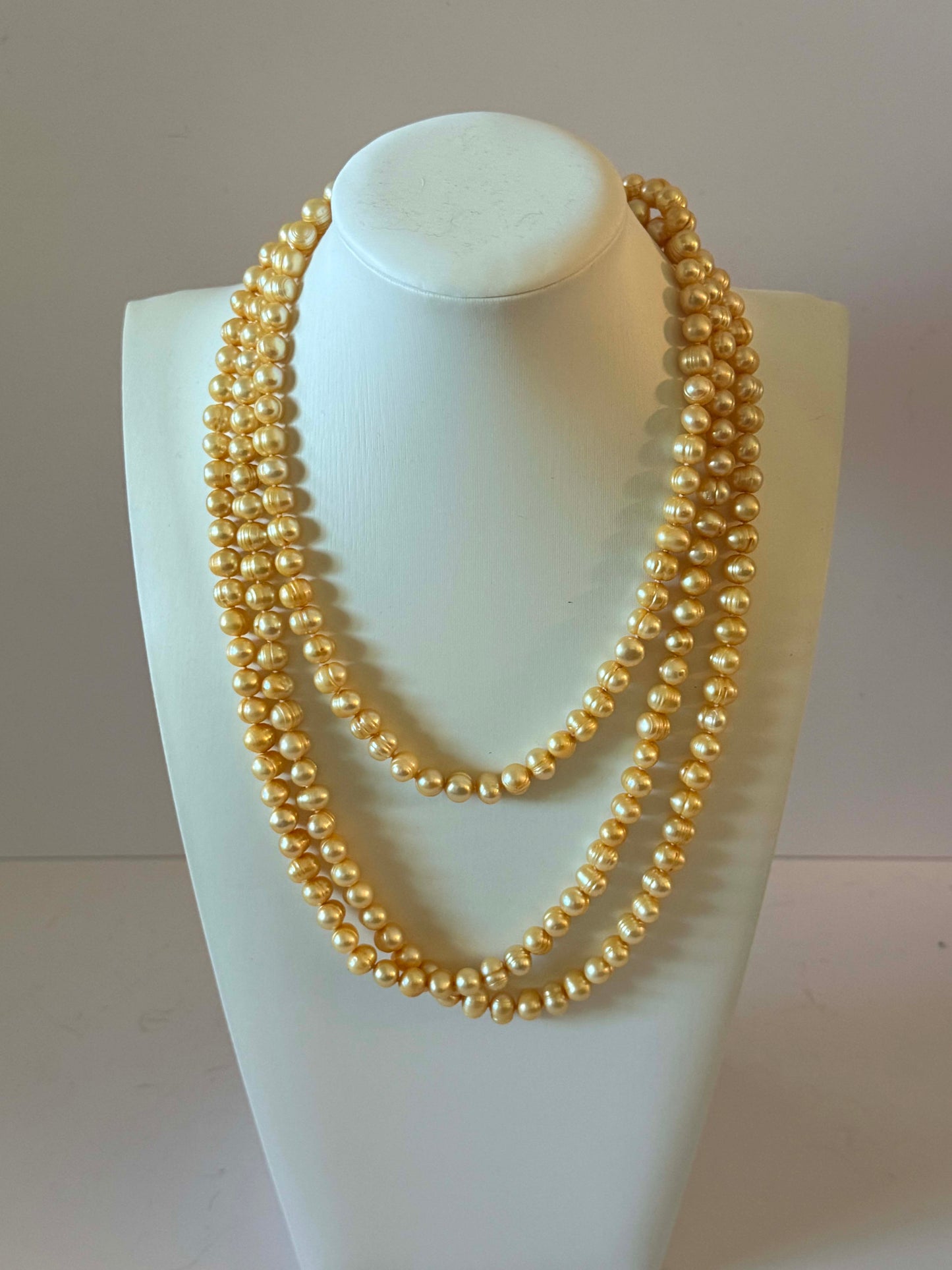 Vintage Freshwater Pearl Necklace | Long Golden Pearl Strand | Cultured Freshwater Pearls | Layering Necklace | Opera Length Pearls