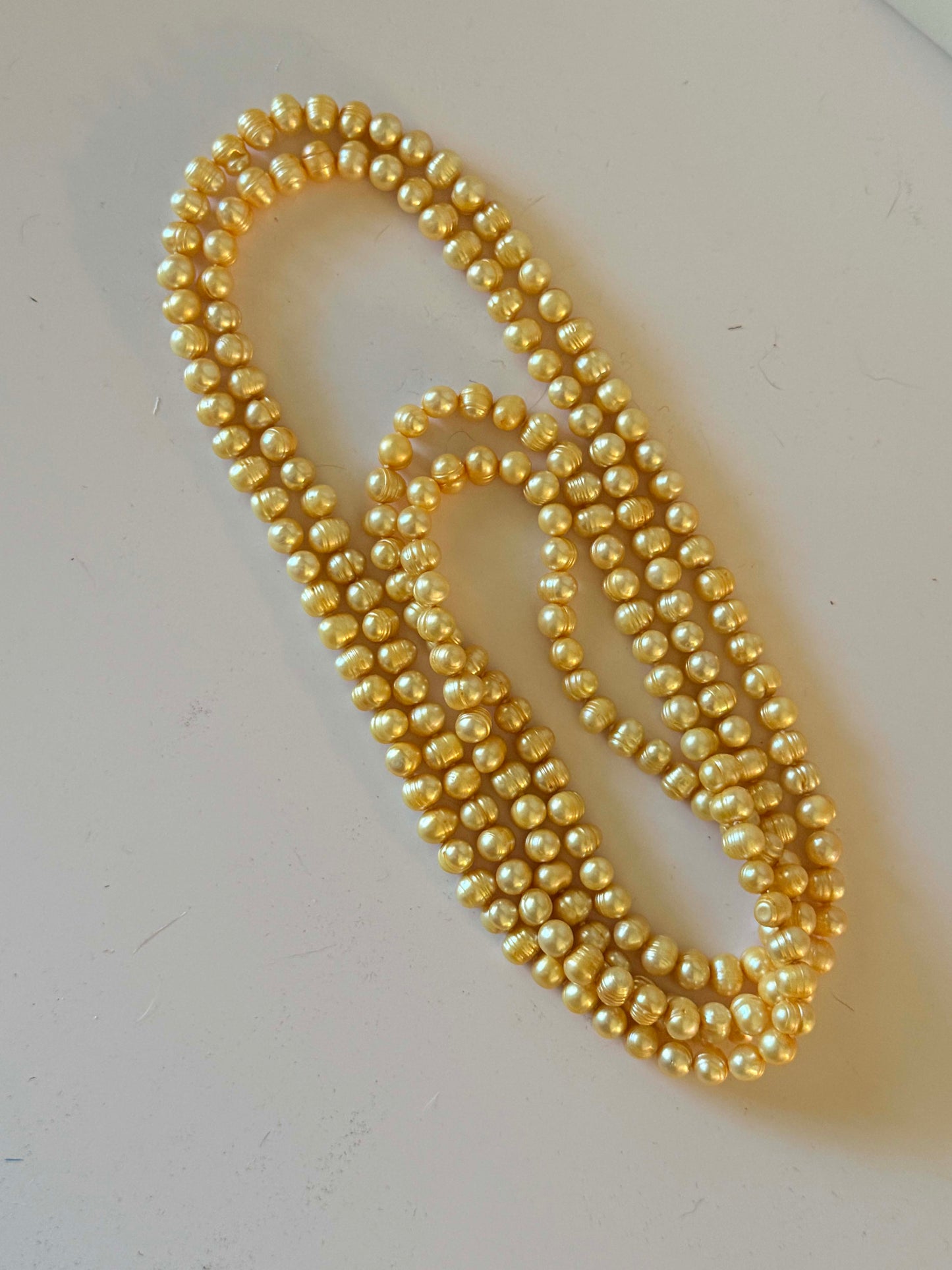 Vintage Freshwater Pearl Necklace | Long Golden Pearl Strand | Cultured Freshwater Pearls | Layering Necklace | Opera Length Pearls