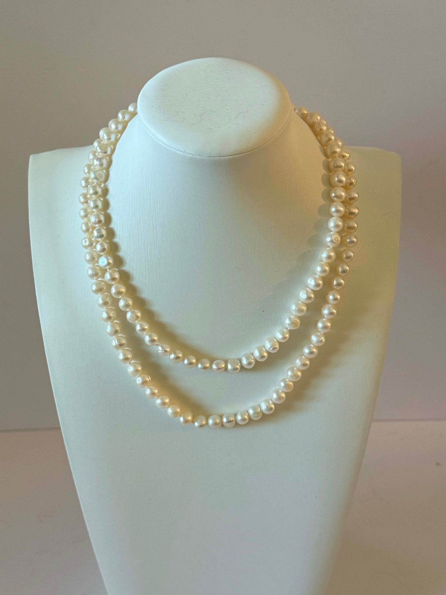 Vintage Cultured Pearl Necklace | Long White Pearl Strand | Genuine Cultured Pearls | Opera Length Necklace | Bridal Pearl Jewelry