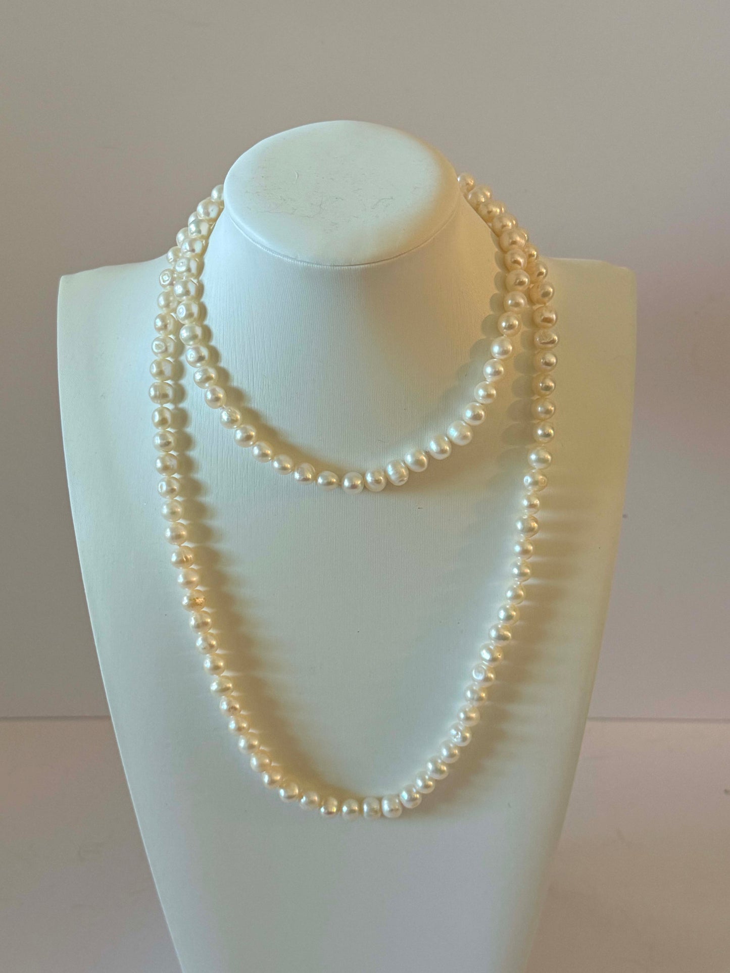 Vintage Cultured Pearl Necklace | Long White Pearl Strand | Genuine Cultured Pearls | Opera Length Necklace | Bridal Pearl Jewelry