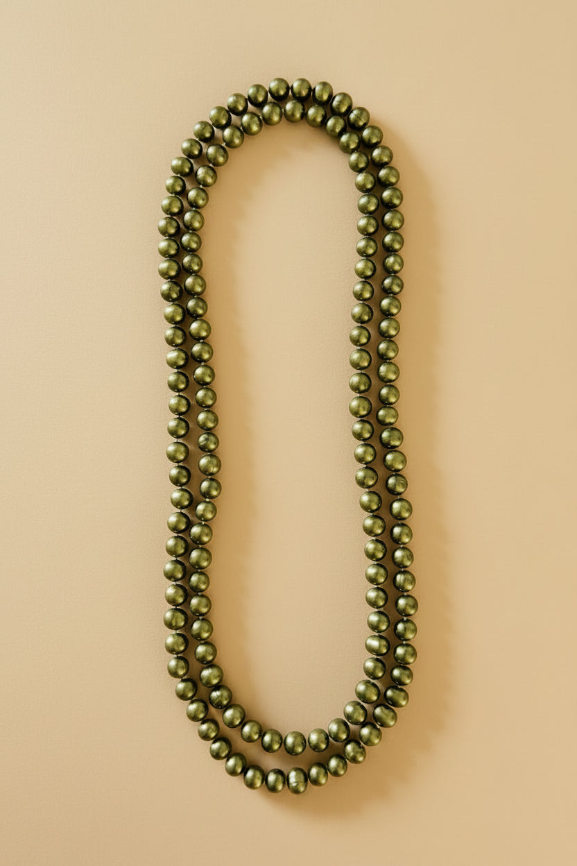 Vintage Green Freshwater Pearl Necklace | Long Olive Pearl Strand | Cultured Freshwater Pearls | Opera Length Necklace | Layering Pearl Jewelry
