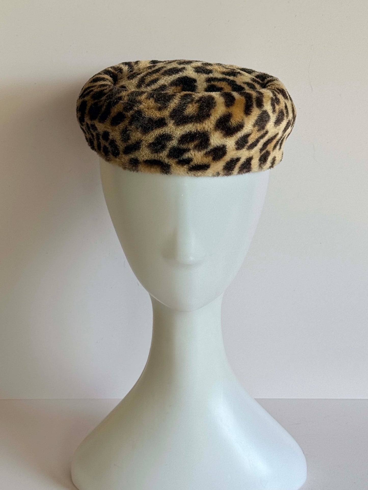 Vintage Leopard Print Faux Fur Pillbox Hat | 1960s Mod Animal Print Hat | Jackie O Style Winter Hat | Retro Statement Millinery