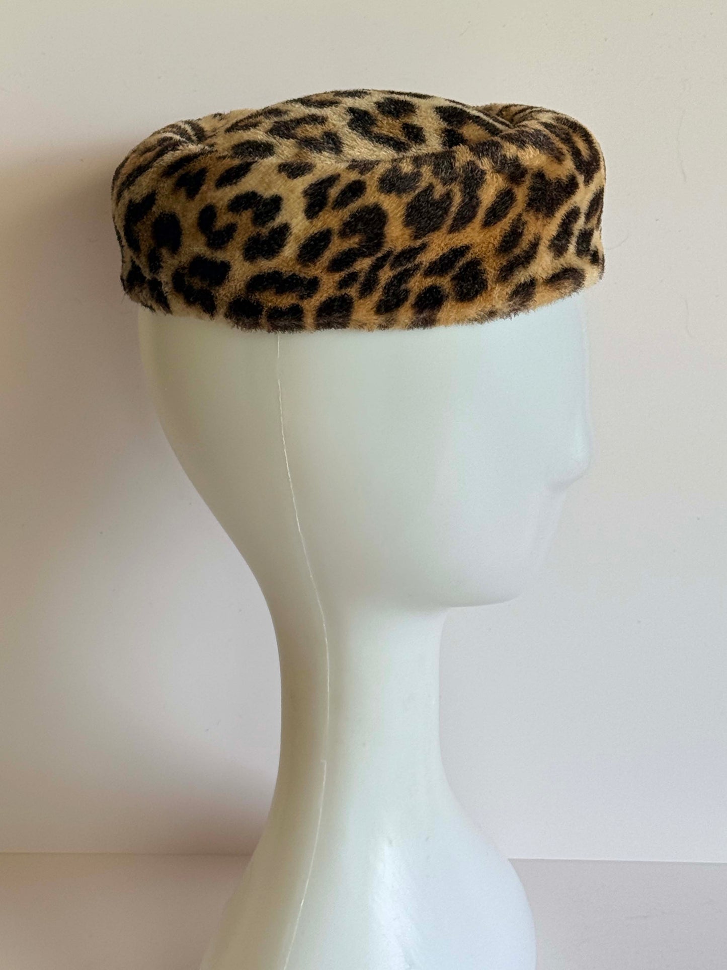 Vintage Leopard Print Faux Fur Pillbox Hat | 1960s Mod Animal Print Hat | Jackie O Style Winter Hat | Retro Statement Millinery