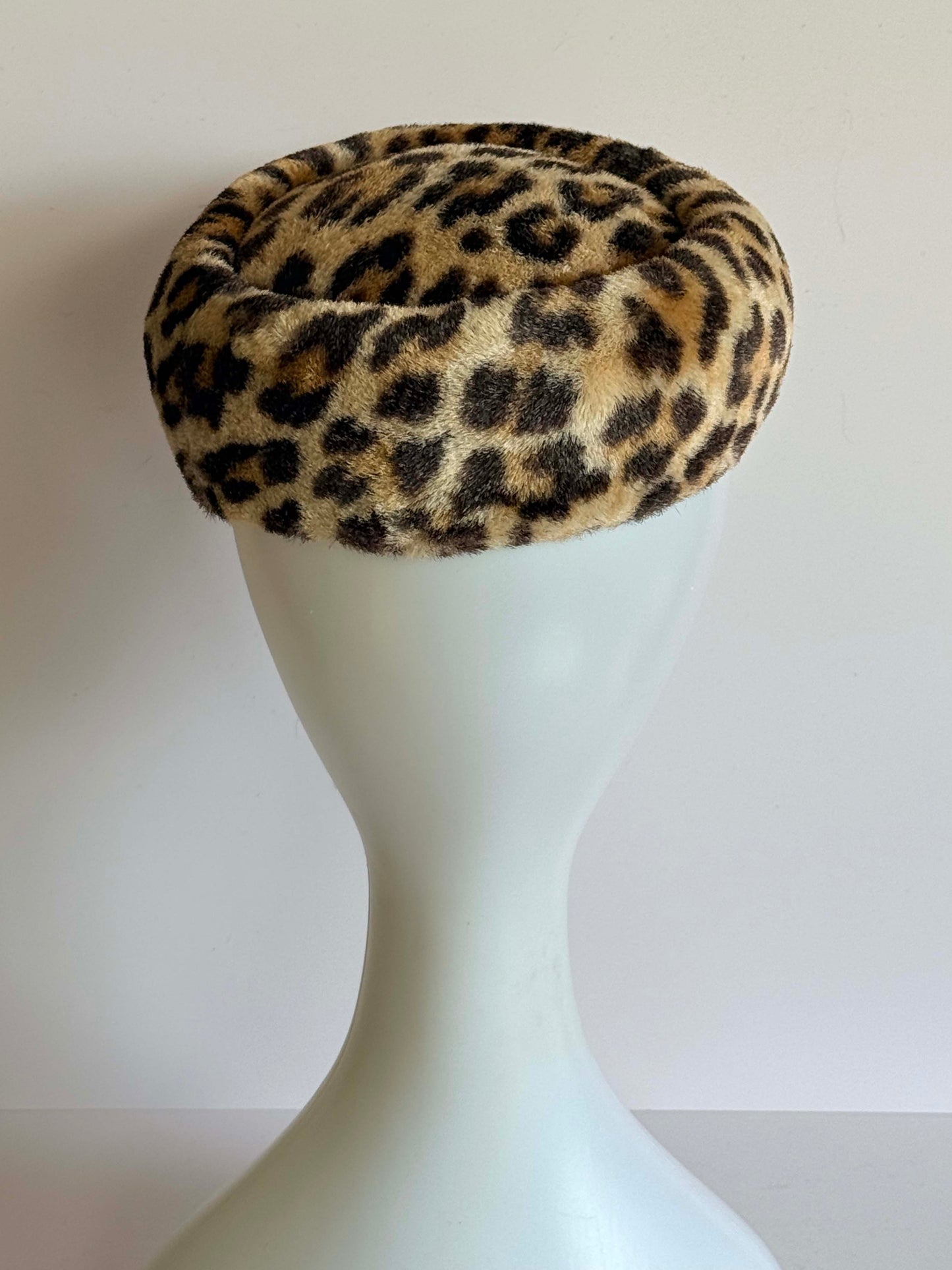 Vintage Leopard Print Faux Fur Pillbox Hat | 1960s Mod Animal Print Hat | Jackie O Style Winter Hat | Retro Statement Millinery