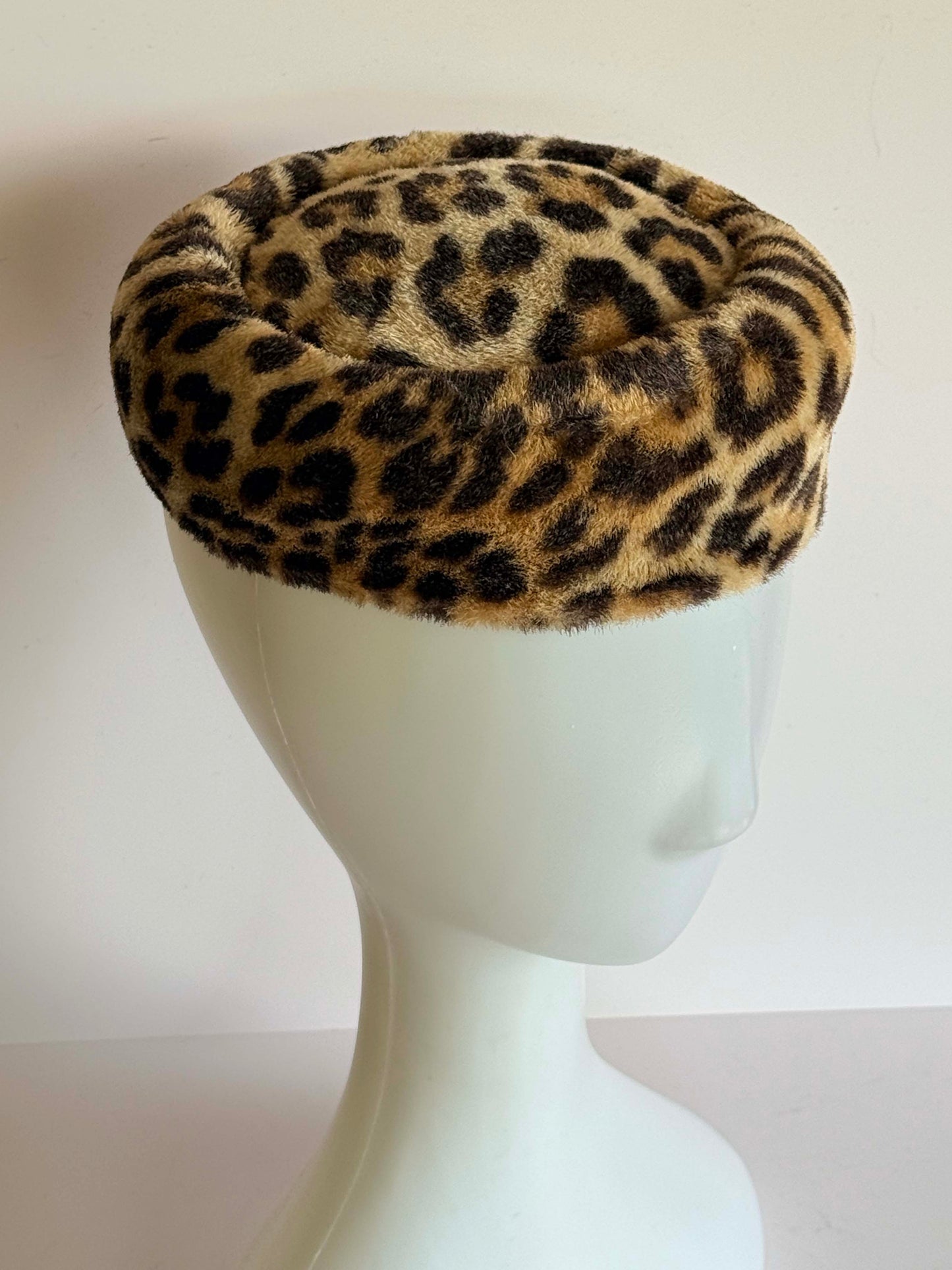 Vintage Leopard Print Faux Fur Pillbox Hat | 1960s Mod Animal Print Hat | Jackie O Style Winter Hat | Retro Statement Millinery