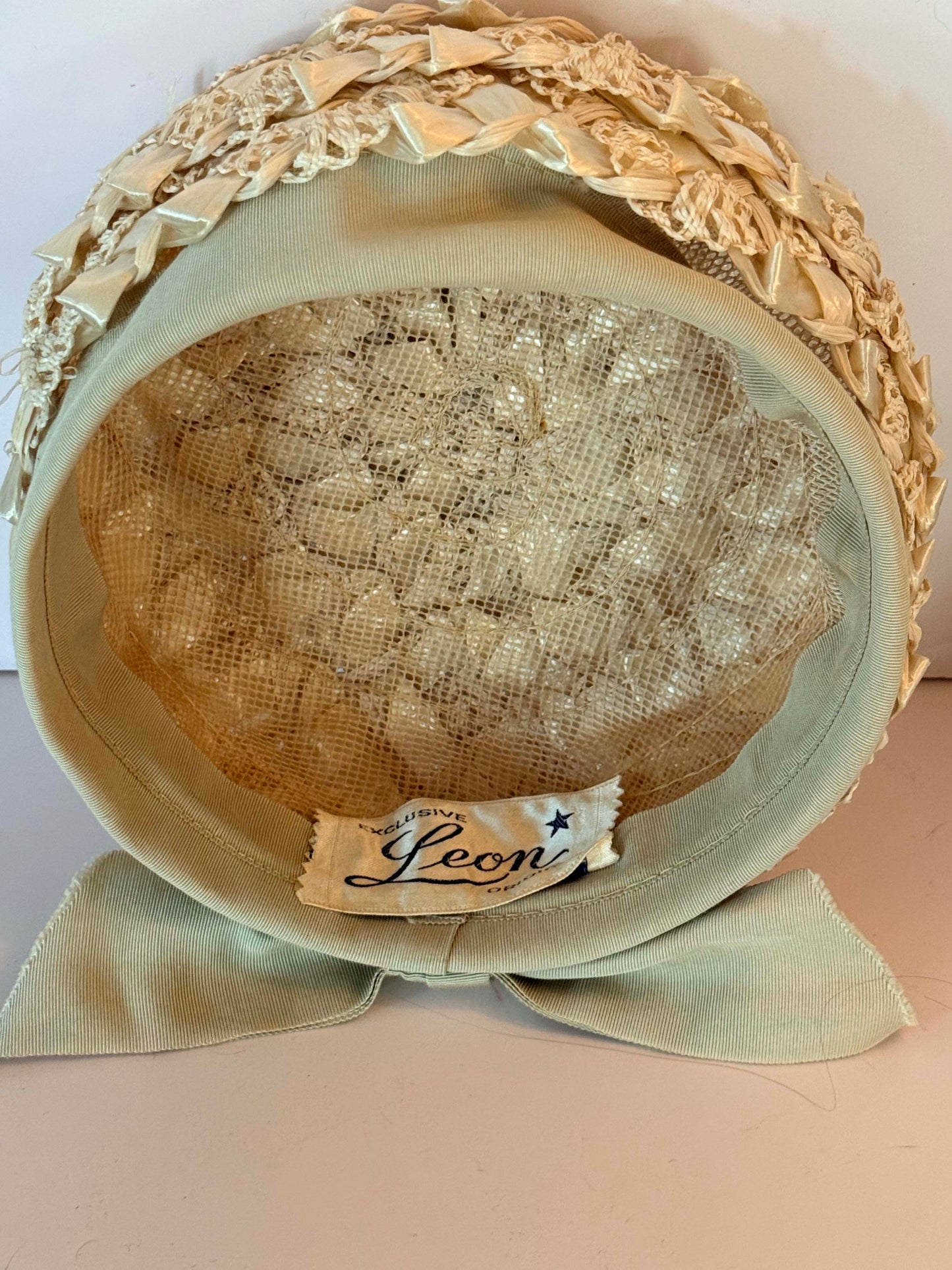 Vintage Leon 1960s Raffia Pillbox Hat | Ivory Textured Cocktail Hat | Bridal Fascinator | Mid Century Millinery