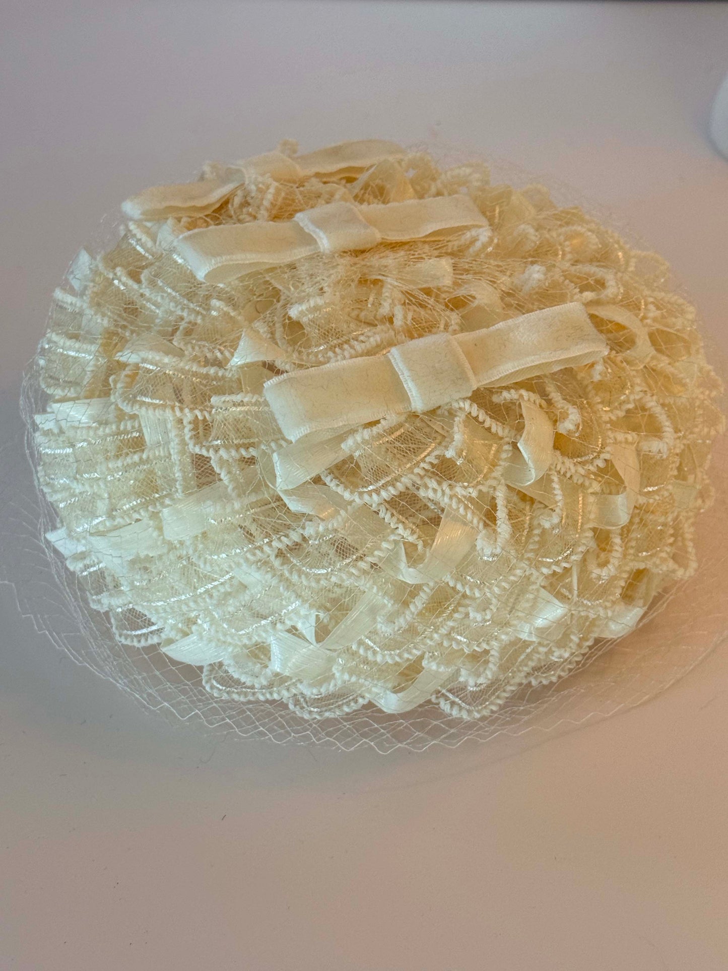 Vintage 1960s Ivory Lace Pillbox Hat with Birdcage Veil | Bridal Fascinator | Elegant Wedding Cocktail Hat