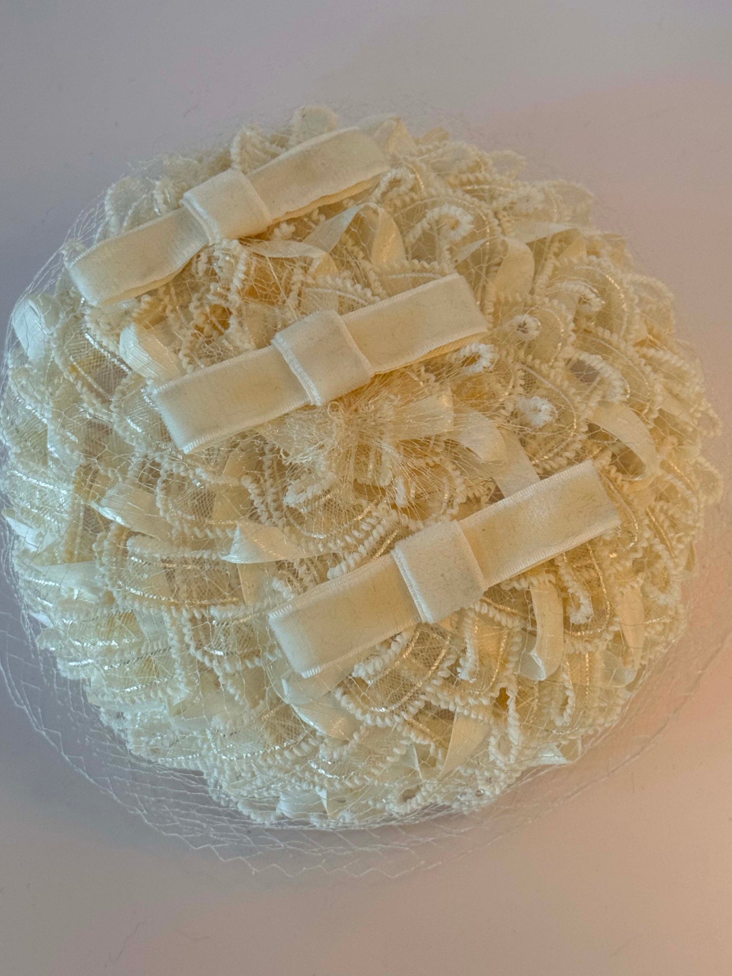 Vintage 1960s Ivory Lace Pillbox Hat with Birdcage Veil | Bridal Fascinator | Elegant Wedding Cocktail Hat