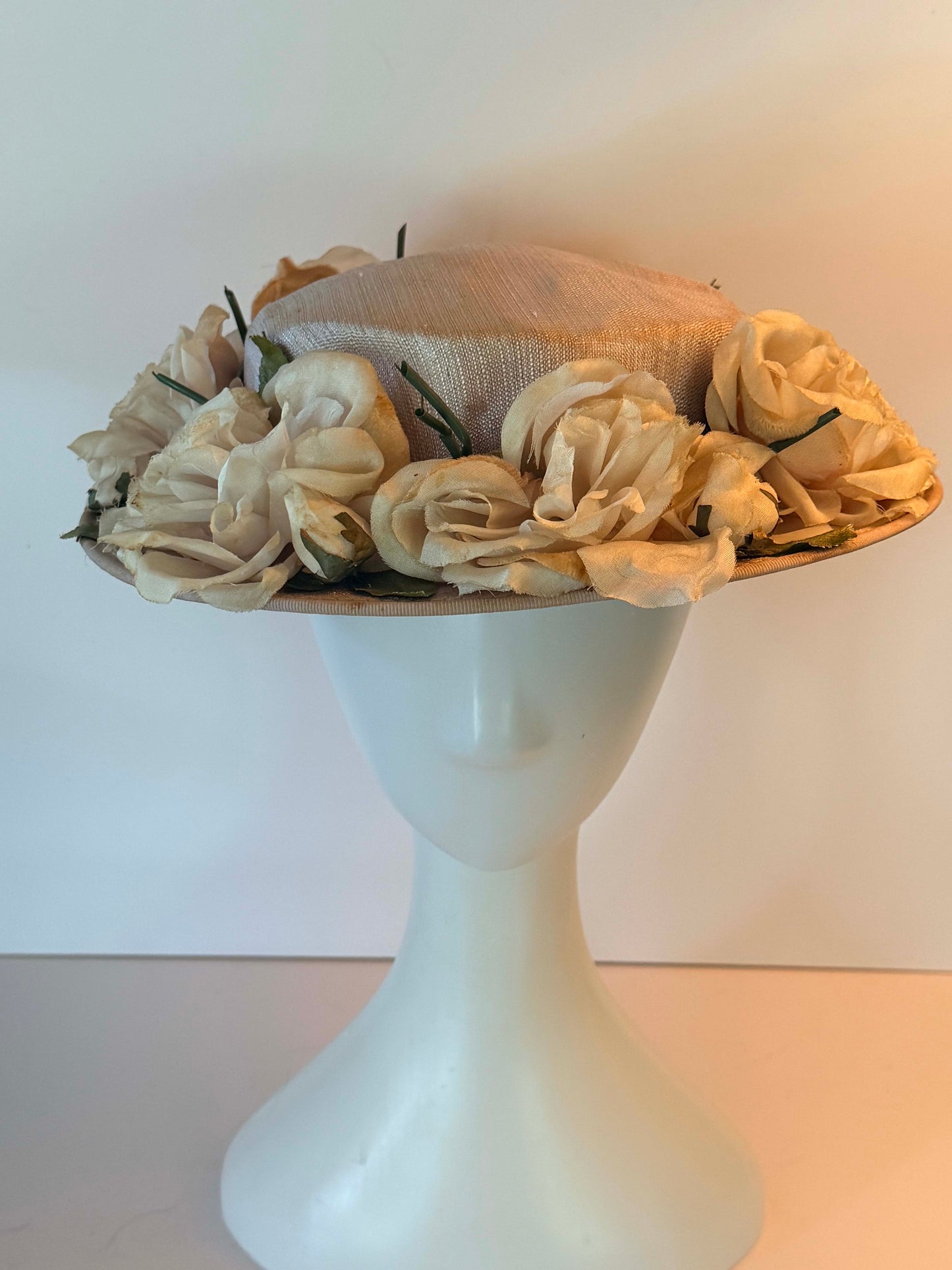 Vintage Floral Picture Hat, Blush Wide Brim Hat, Silk Rose Hat, Bridal Garden Party Hat, Kentucky Derby Hat, Romantic Vintage Millinery