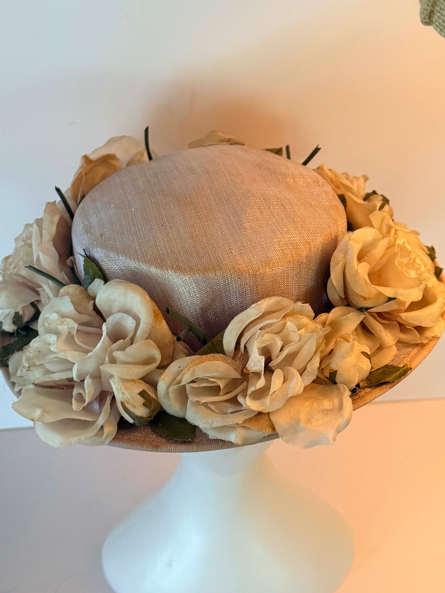 Vintage Floral Picture Hat, Blush Wide Brim Hat, Silk Rose Hat, Bridal Garden Party Hat, Kentucky Derby Hat, Romantic Vintage Millinery