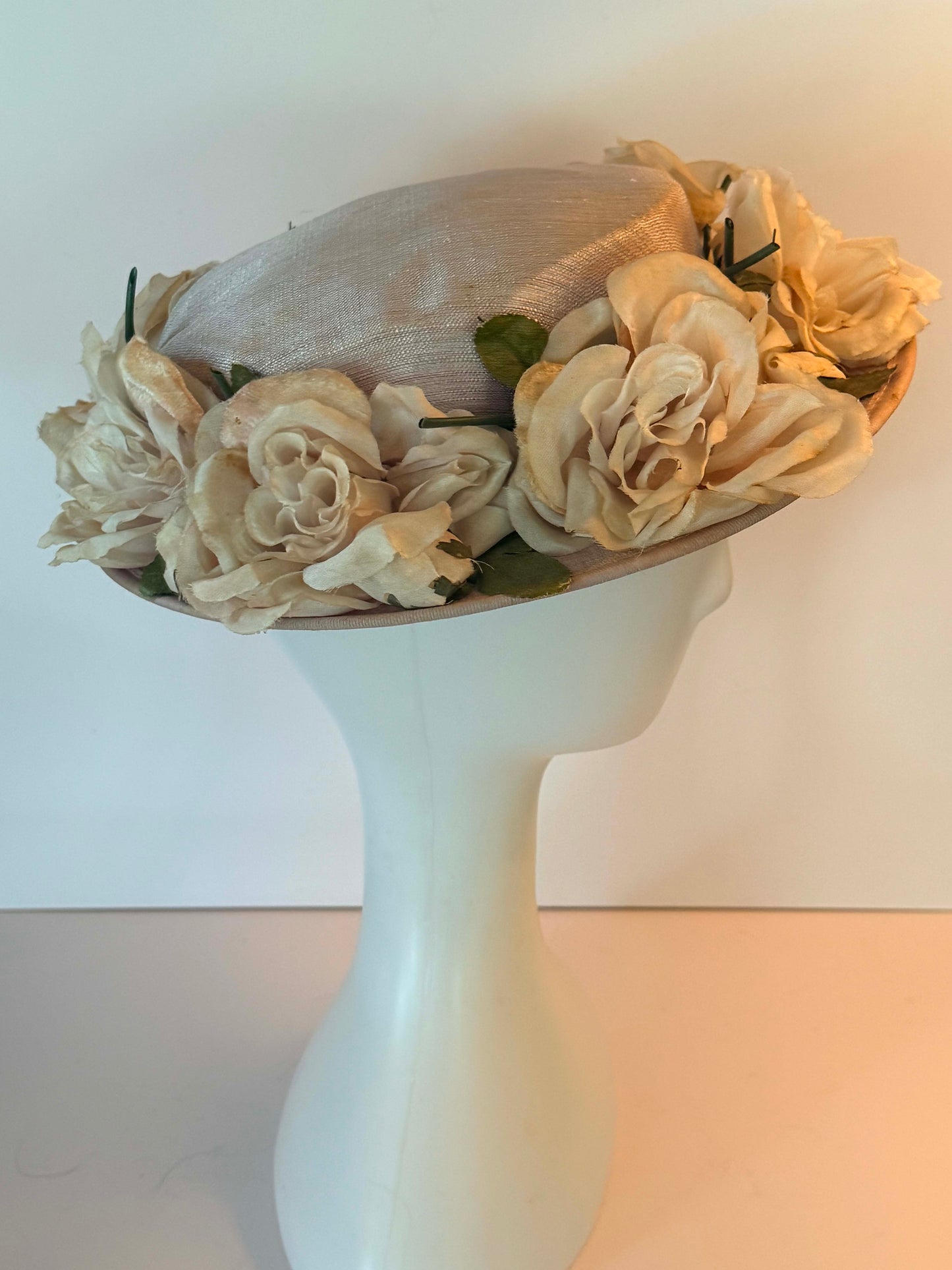 Vintage Floral Picture Hat, Blush Wide Brim Hat, Silk Rose Hat, Bridal Garden Party Hat, Kentucky Derby Hat, Romantic Vintage Millinery