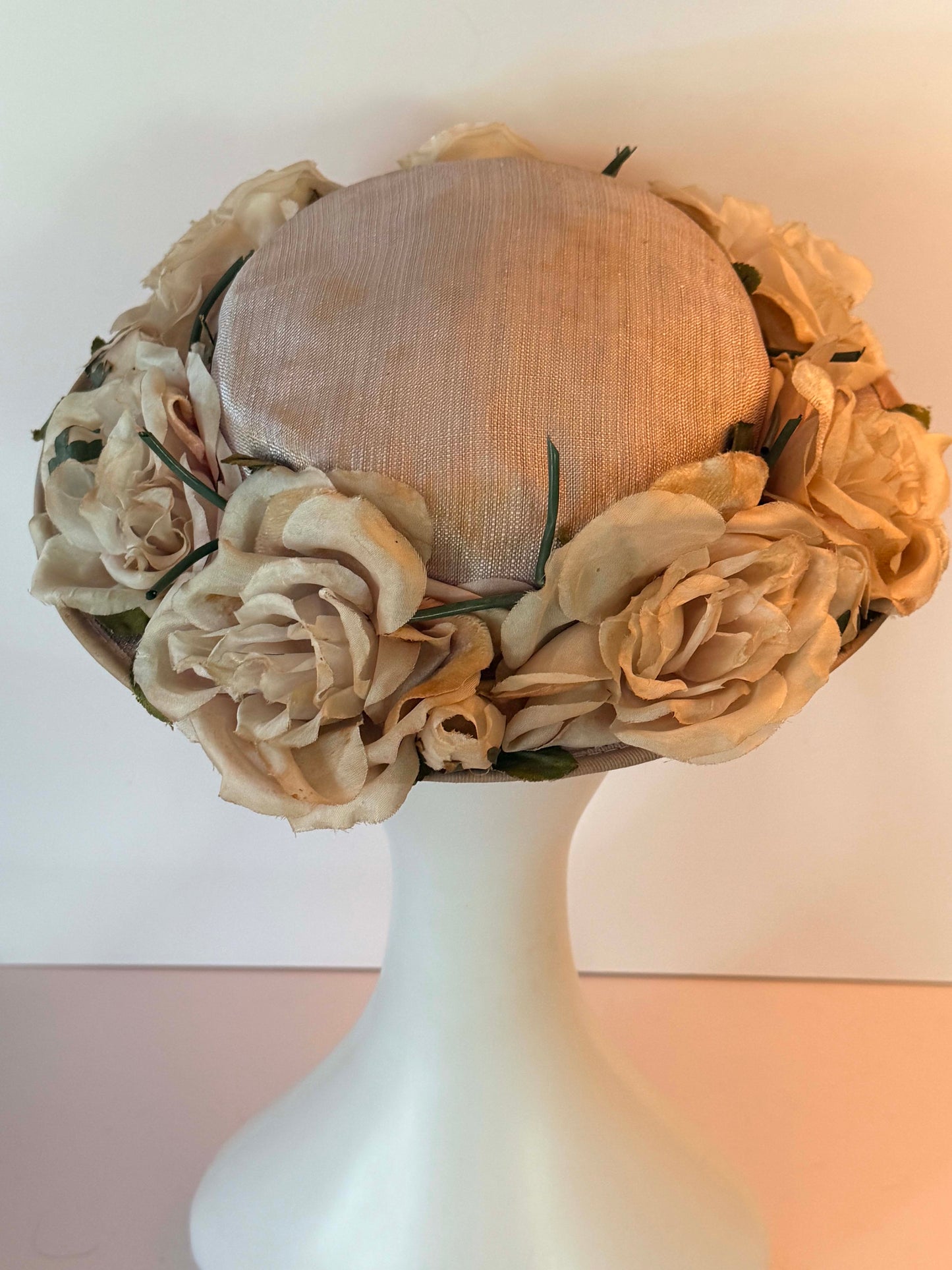 Vintage Floral Picture Hat, Blush Wide Brim Hat, Silk Rose Hat, Bridal Garden Party Hat, Kentucky Derby Hat, Romantic Vintage Millinery