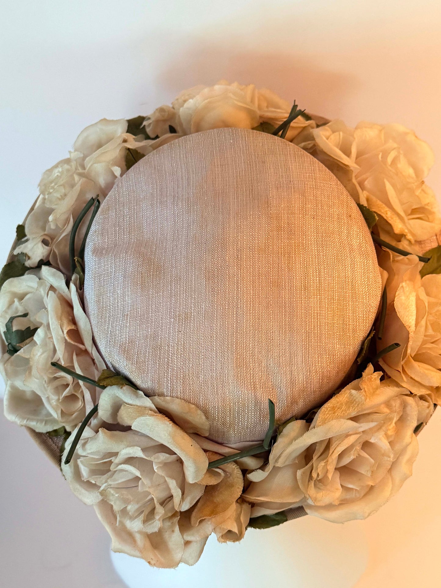 Vintage Floral Picture Hat, Blush Wide Brim Hat, Silk Rose Hat, Bridal Garden Party Hat, Kentucky Derby Hat, Romantic Vintage Millinery