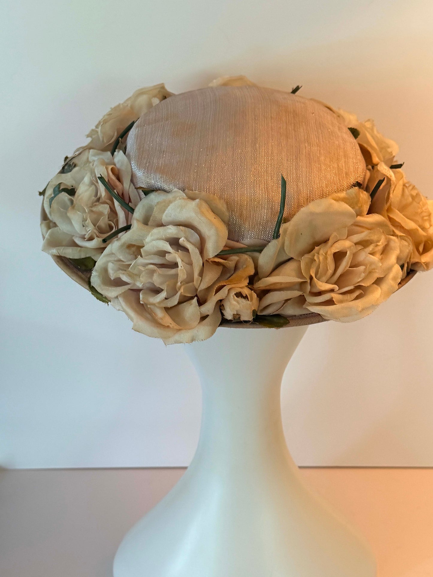 Vintage Floral Picture Hat, Blush Wide Brim Hat, Silk Rose Hat, Bridal Garden Party Hat, Kentucky Derby Hat, Romantic Vintage Millinery