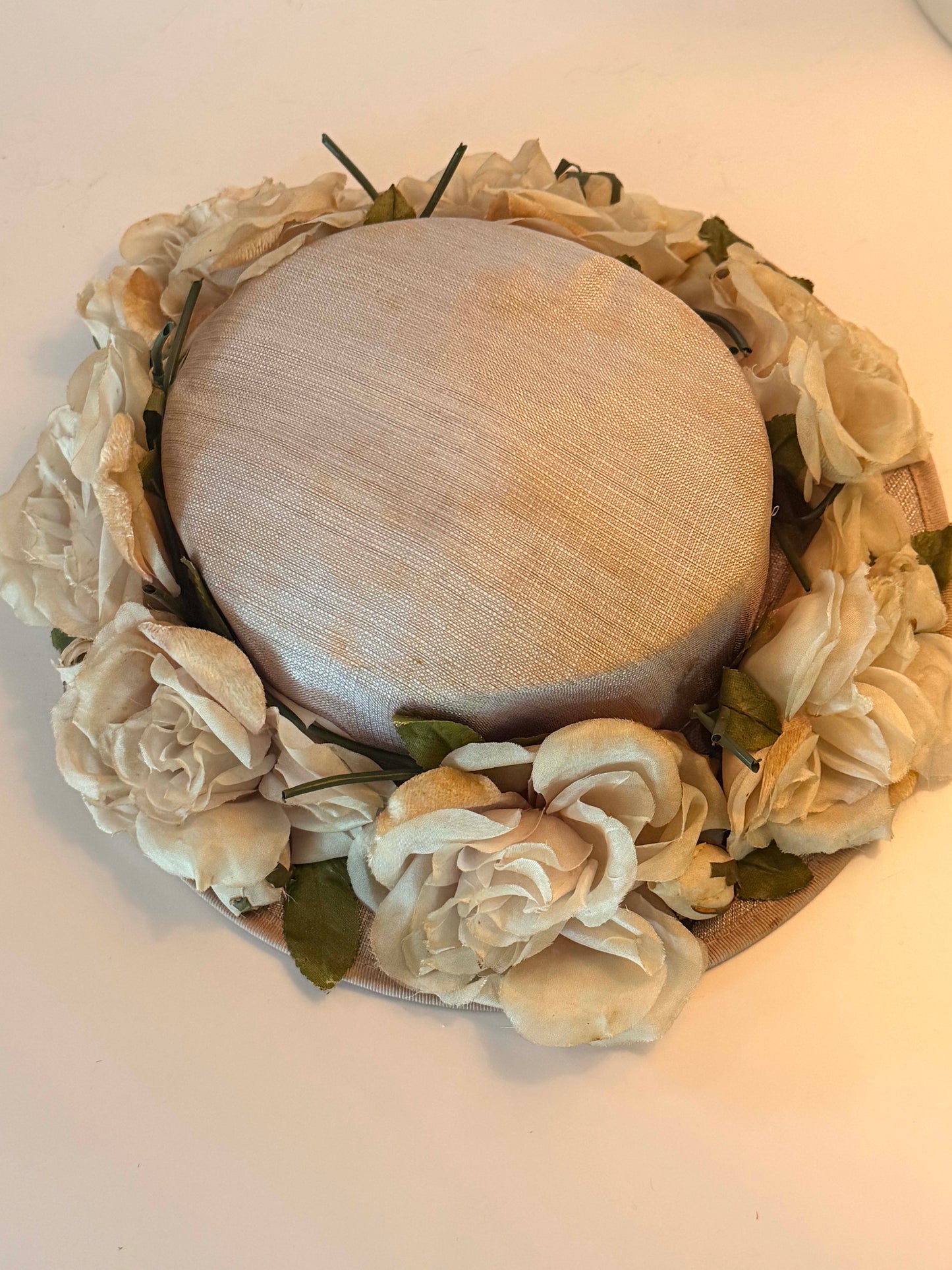 Vintage Floral Picture Hat, Blush Wide Brim Hat, Silk Rose Hat, Bridal Garden Party Hat, Kentucky Derby Hat, Romantic Vintage Millinery
