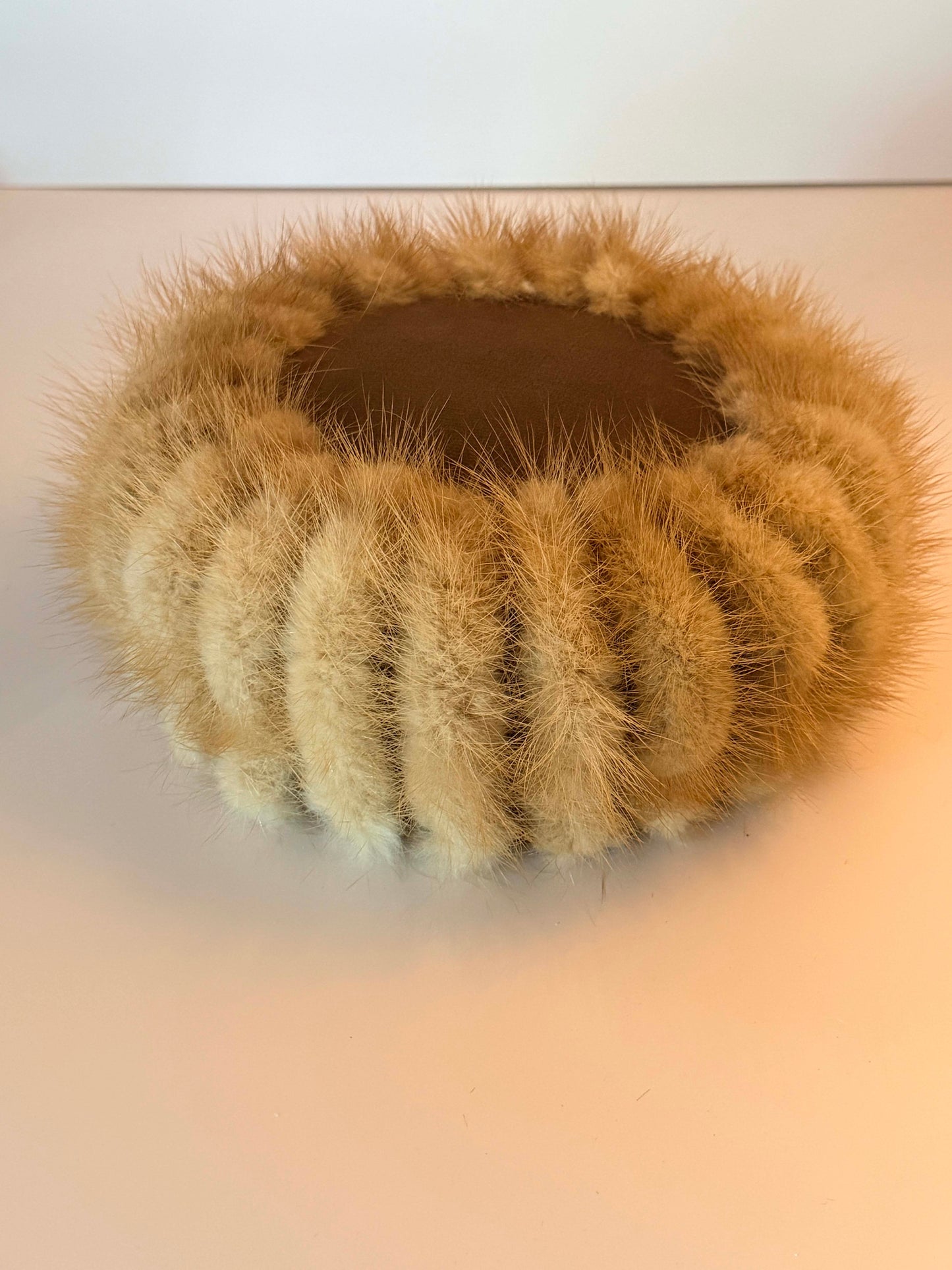 Vintage Mink Fur Halo Hat, 1960s Beige Mink Pillbox Hat, Luxury Fur Cocktail Hat, Winter Wedding Headpiece, Vintage Millinery