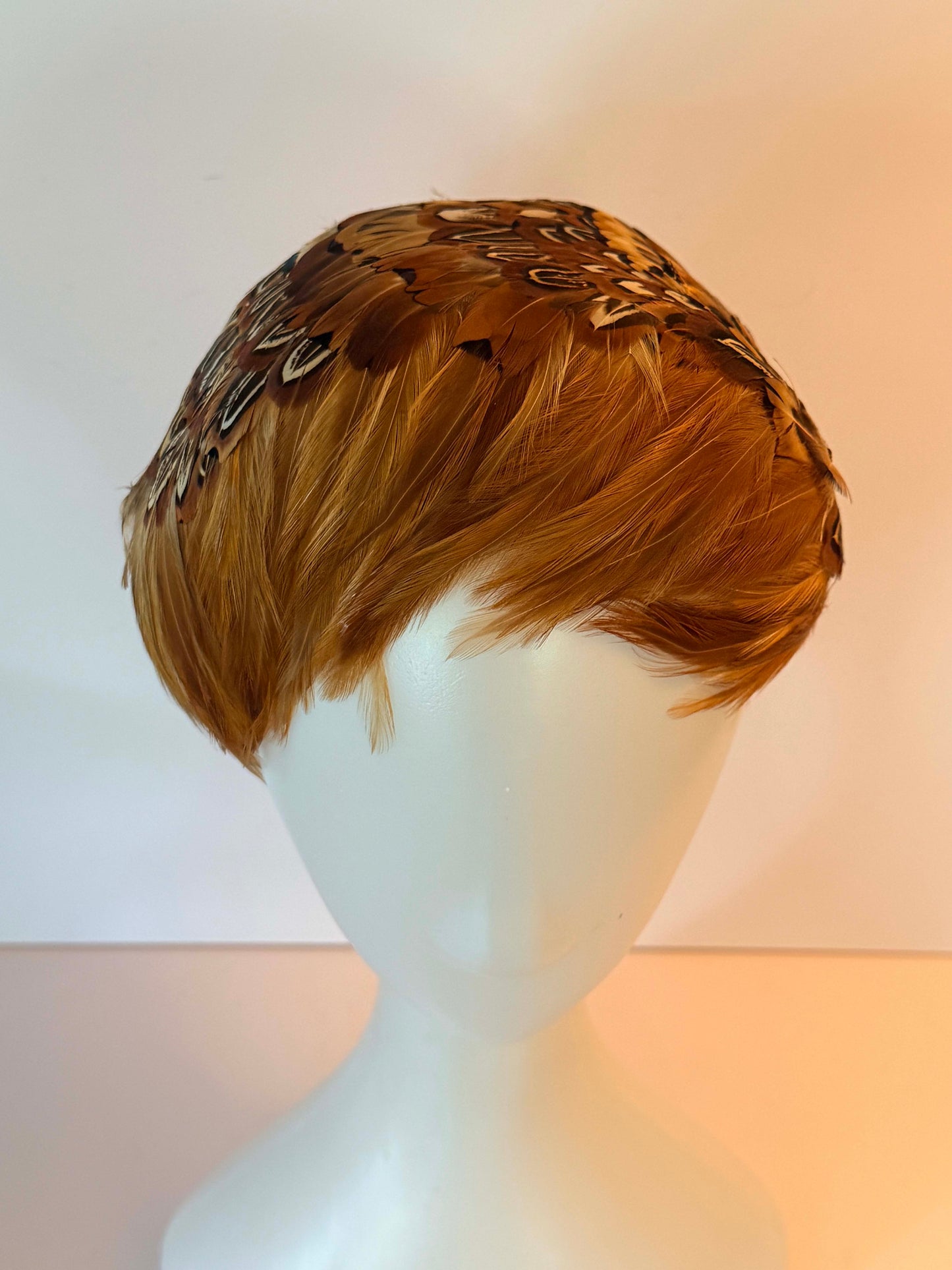 Vintage Pheasant Feather Fascinator Hat, 1960s Brown Feather Cocktail Headpiece, Kentucky Derby Hat, Woodland Wedding Fascinator, Vintage Millinery