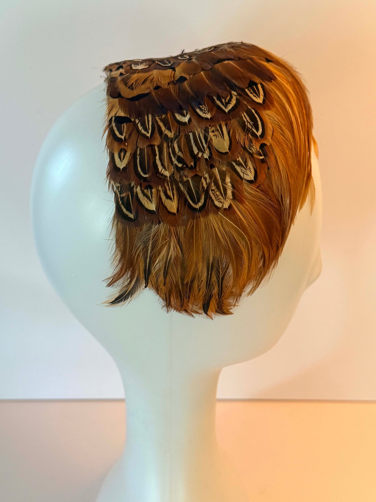 Vintage Pheasant Feather Fascinator Hat, 1960s Brown Feather Cocktail Headpiece, Kentucky Derby Hat, Woodland Wedding Fascinator, Vintage Millinery