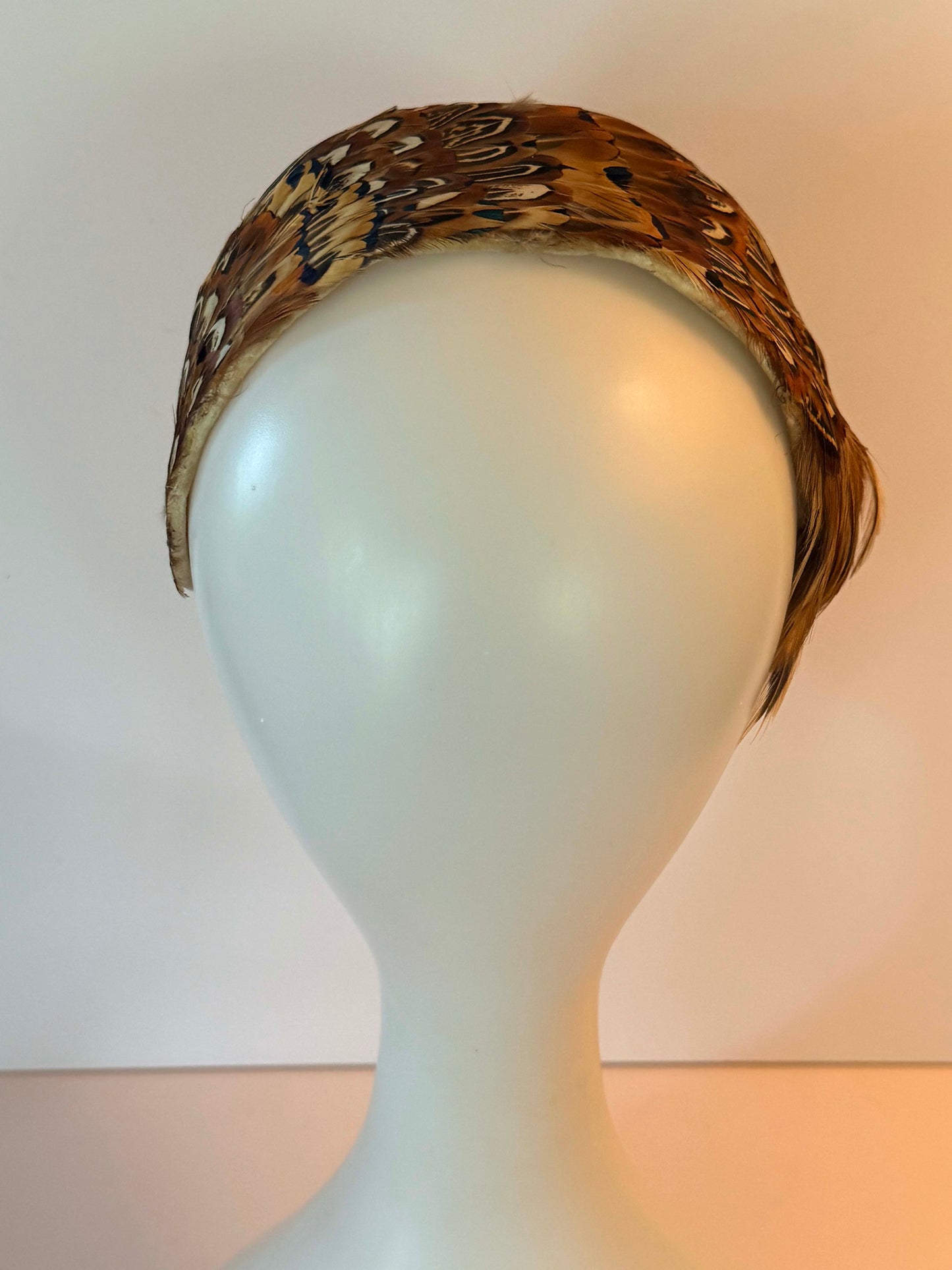 Vintage Pheasant Feather Fascinator Hat, 1960s Brown Feather Cocktail Headpiece, Kentucky Derby Hat, Woodland Wedding Fascinator, Vintage Millinery