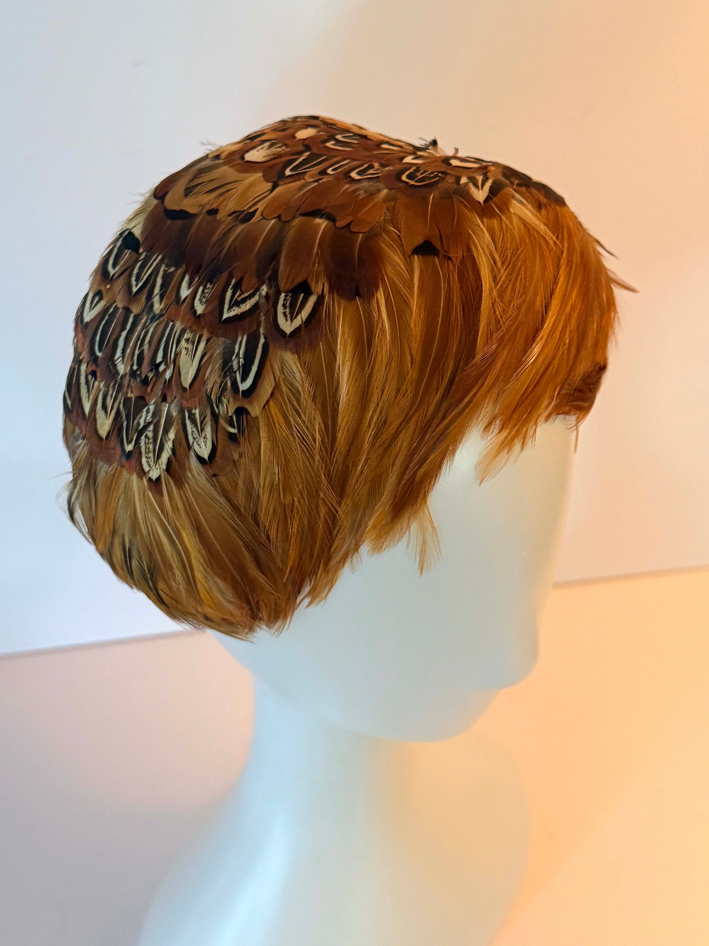 Vintage Pheasant Feather Fascinator Hat, 1960s Brown Feather Cocktail Headpiece, Kentucky Derby Hat, Woodland Wedding Fascinator, Vintage Millinery