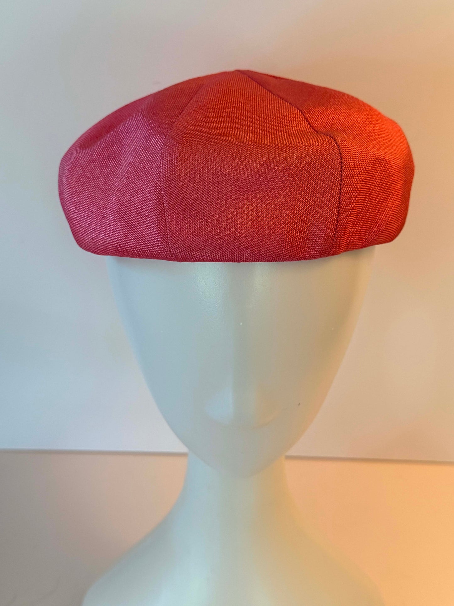 Vintage 1960s Pink Linen Pillbox Hat, Bubblegum Pink Beret Hat, Mid Century Minimalist Hat, Mod Millinery, Bridal Hat, Wedding Guest Hat
