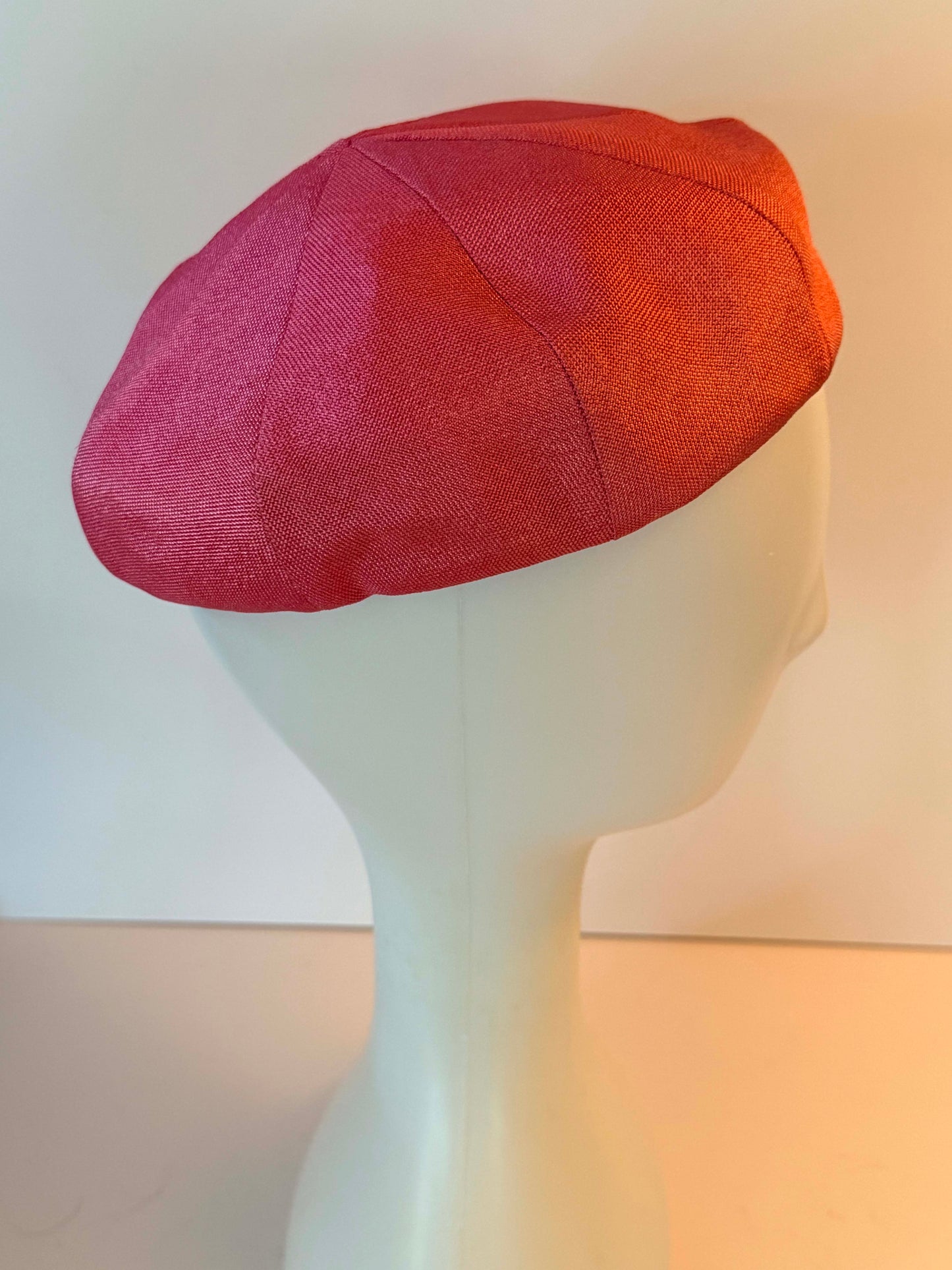 Vintage 1960s Pink Linen Pillbox Hat, Bubblegum Pink Beret Hat, Mid Century Minimalist Hat, Mod Millinery, Bridal Hat, Wedding Guest Hat