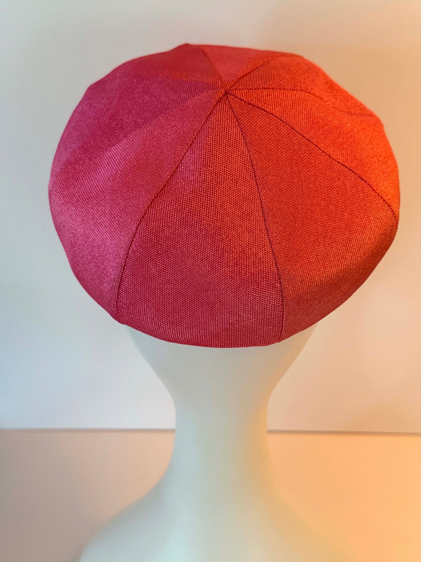 Vintage 1960s Pink Linen Pillbox Hat, Bubblegum Pink Beret Hat, Mid Century Minimalist Hat, Mod Millinery, Bridal Hat, Wedding Guest Hat