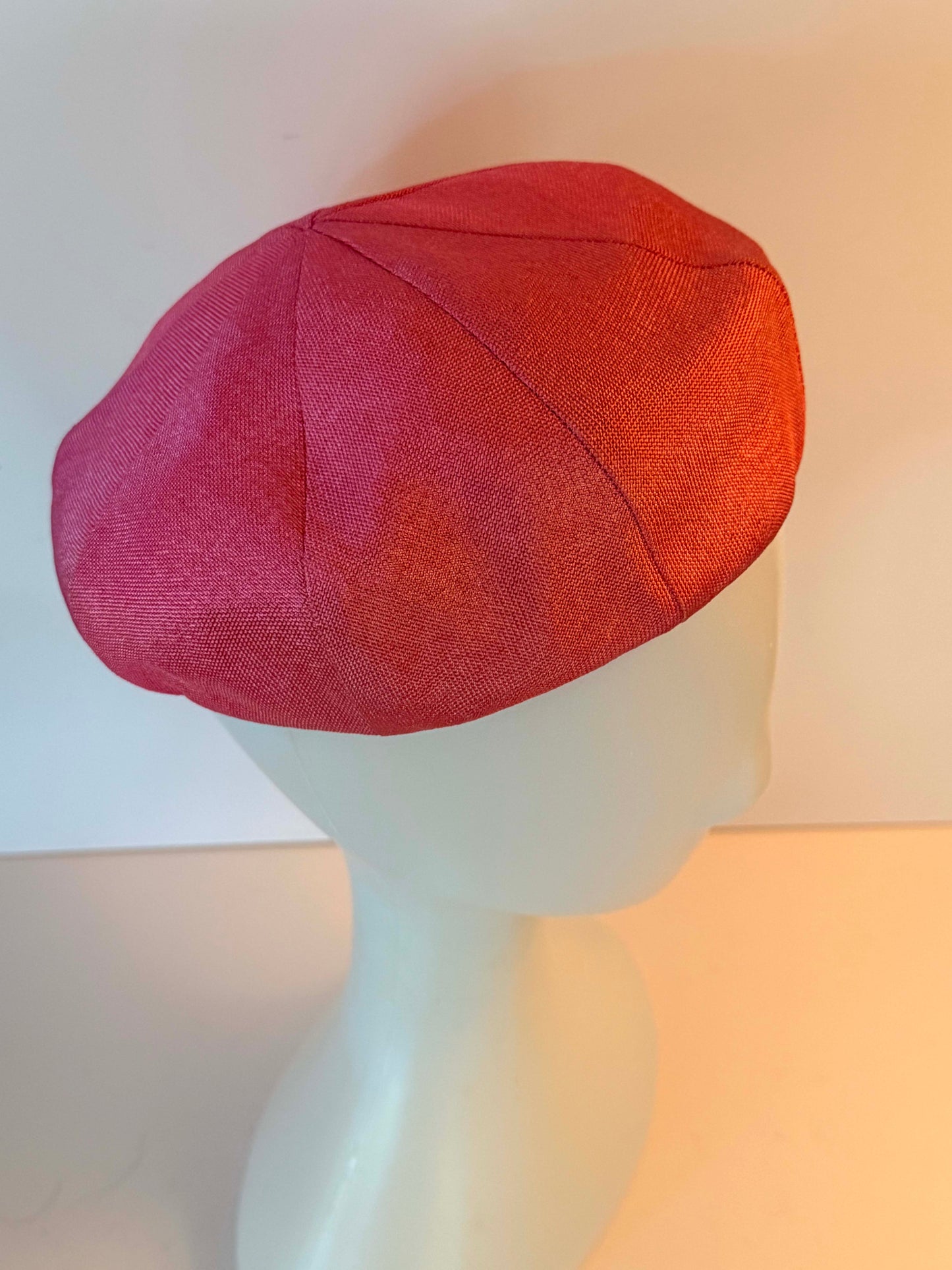Vintage 1960s Pink Linen Pillbox Hat, Bubblegum Pink Beret Hat, Mid Century Minimalist Hat, Mod Millinery, Bridal Hat, Wedding Guest Hat