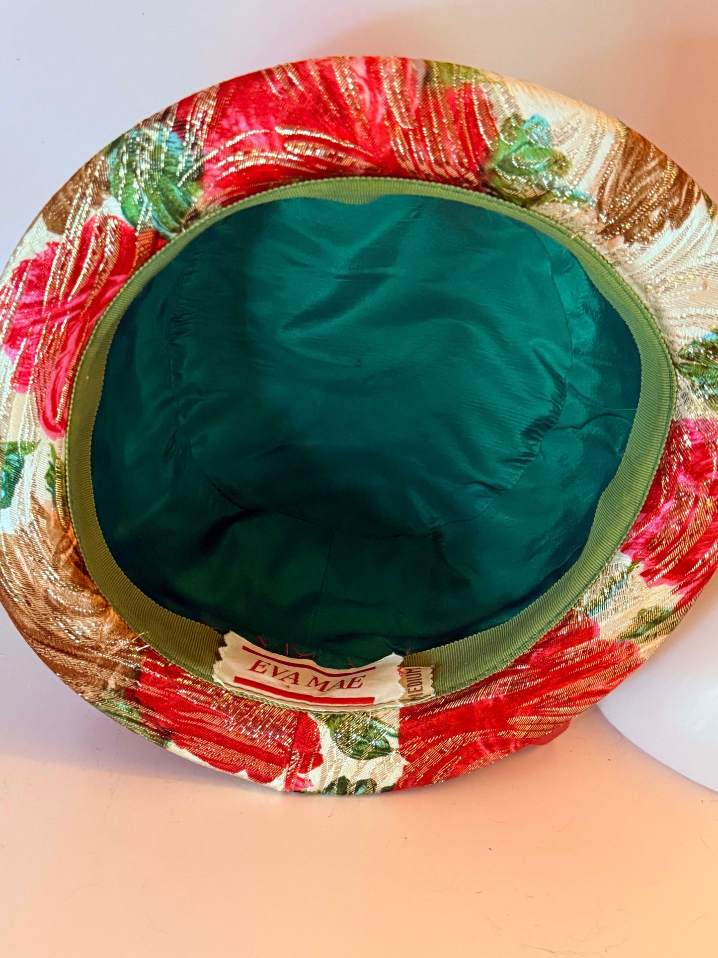 Vintage Eva Mae Floral Brocade Bucket Hat, 1960s Metallic Floral Hat, Pink Gold Tapestry Hat, Mid Century Brimmed Hat, Kentucky Derby Hat, Garden Party Hat