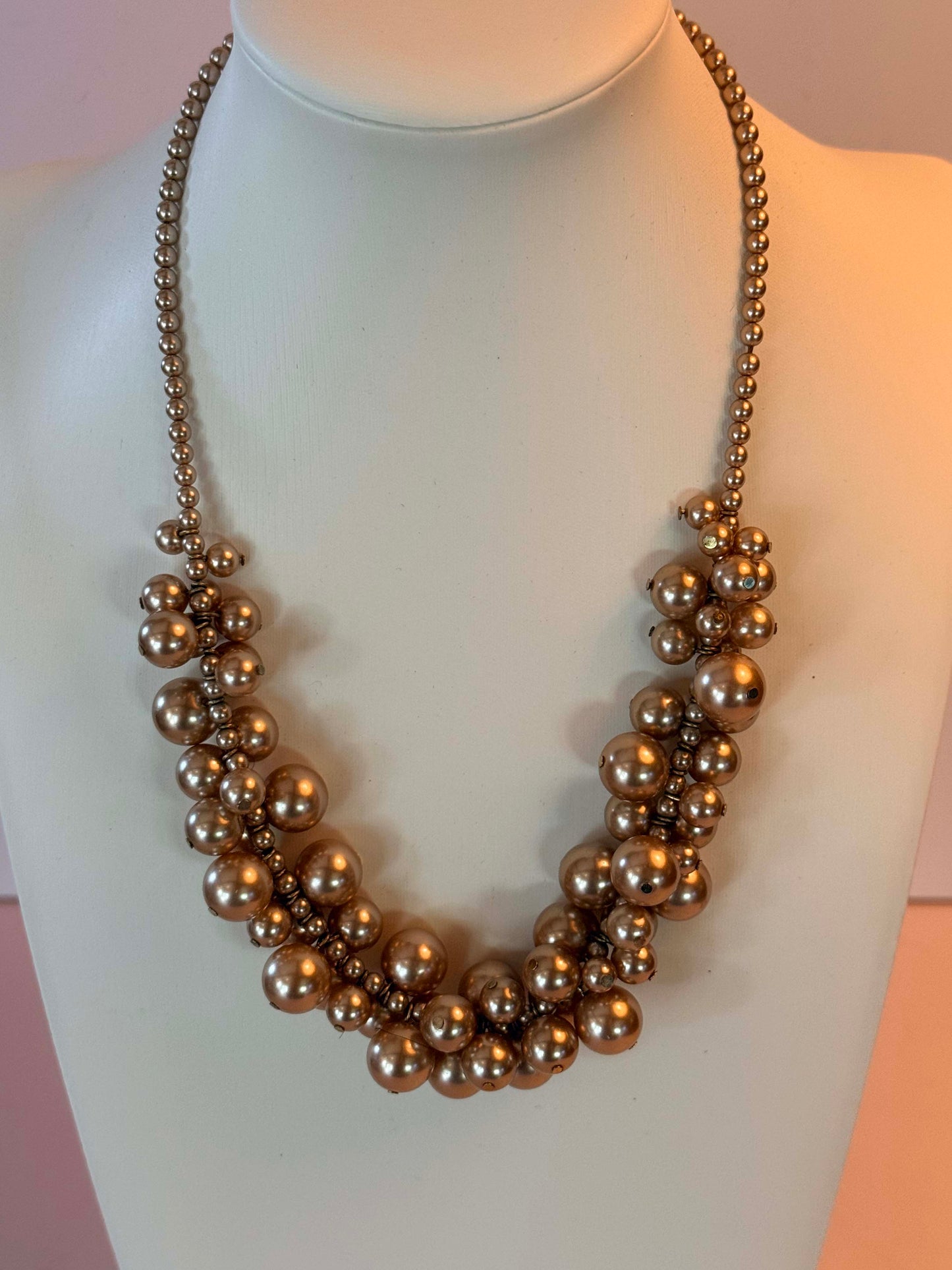 Vintage Champagne Bubble Pearl Necklace Cluster Bib Faux Pearl Statement Bridal Necklace